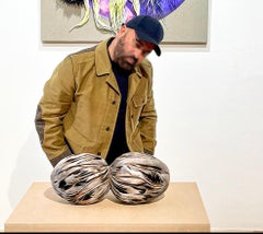 ECHO Sculpture of Skull with Feathers, Contemporary, Unique, Signed