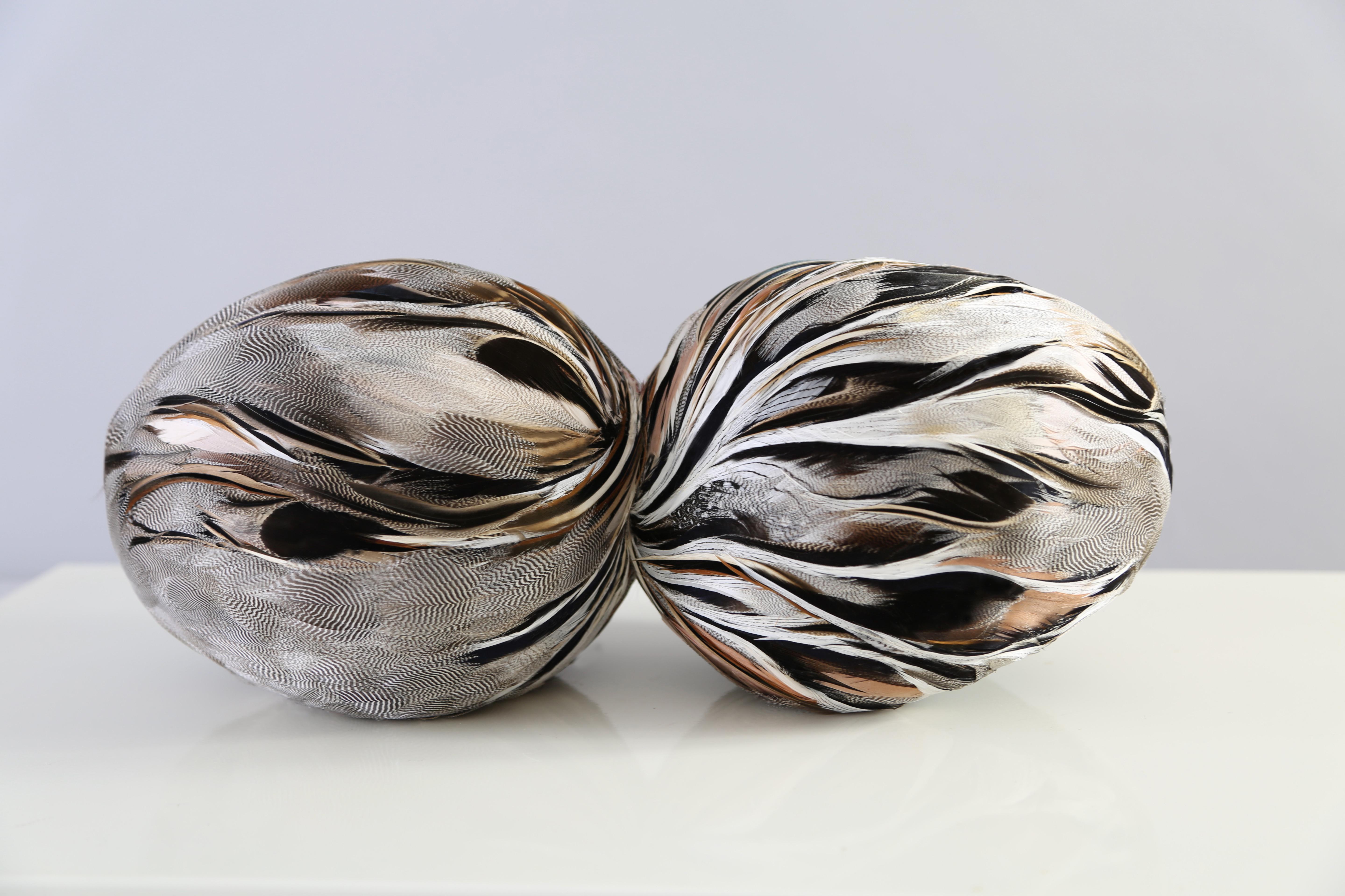 Laurence Le Constant Abstract Sculpture - ECHO Sculpture of Skull with Feathers, Contemporary, Unique, Signed