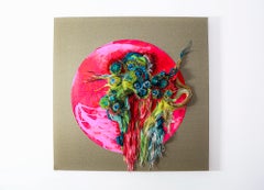 Heart and Spine, abstract wall sculpture, coloured texture flowers sun