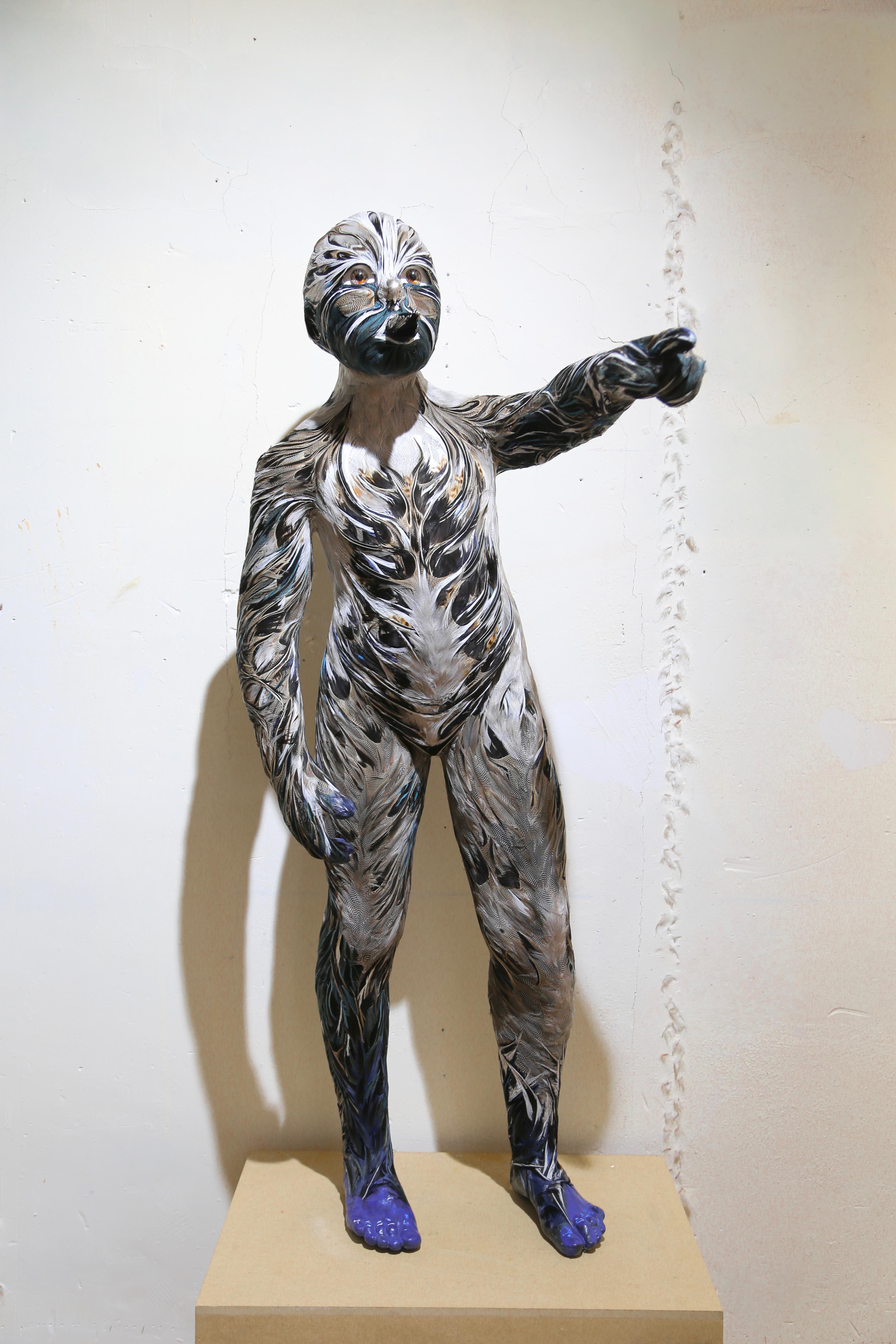 Laurence Le Constant Figurative Sculpture - Themis Sculpture in Feathers, Mythological Hybrid Figure, Contemporary, Signed
