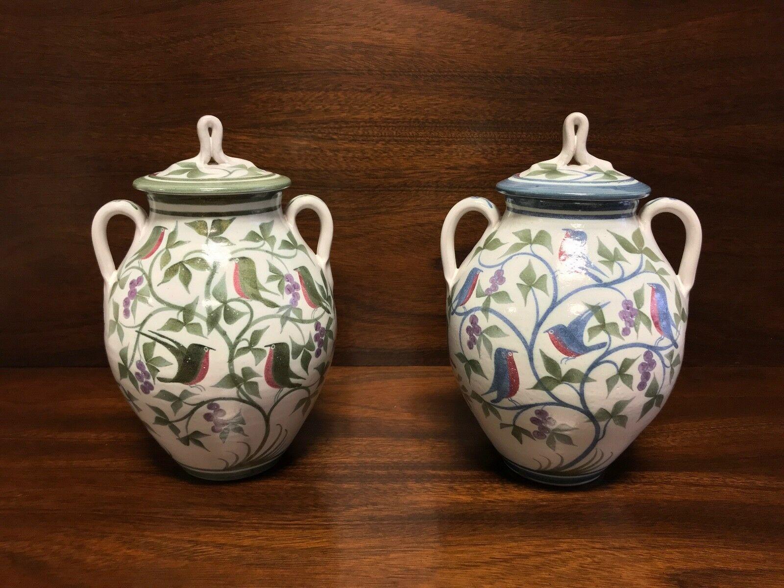 LAURENCE McGOWAN England Avian Stoneware Lidded Ginger Jars Urns - Pair 3