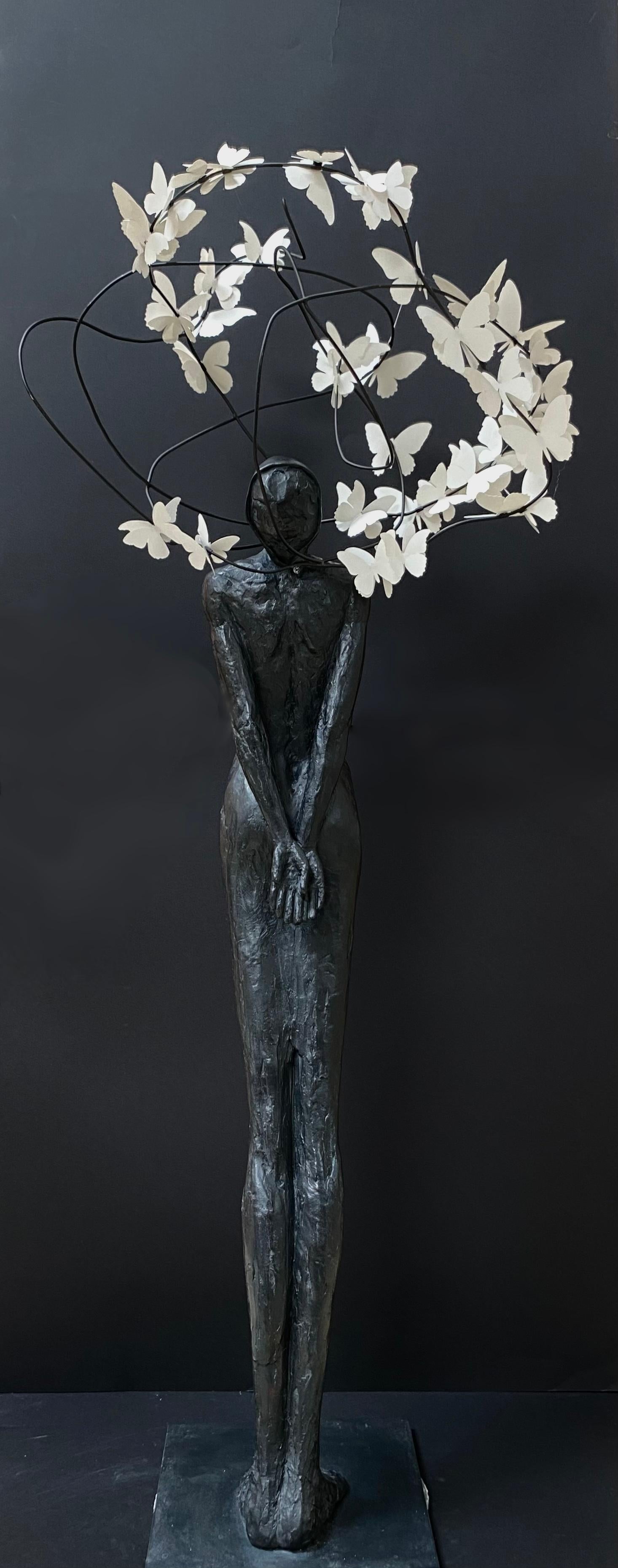 Flyaway - Gold Figurative Sculpture by Laurence Perratzi