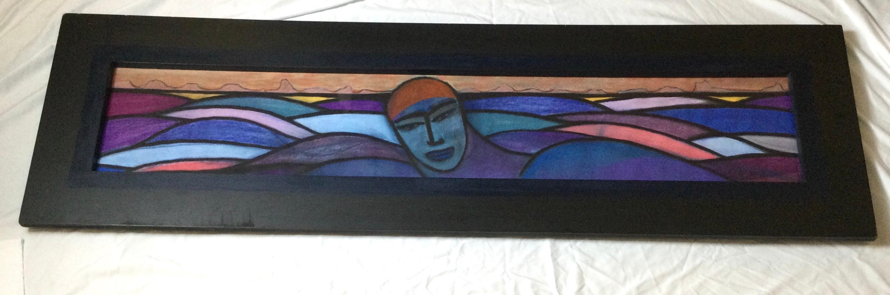 French Laurence Setton Pastel Signed and Dated 1989 The Swimmer For Sale