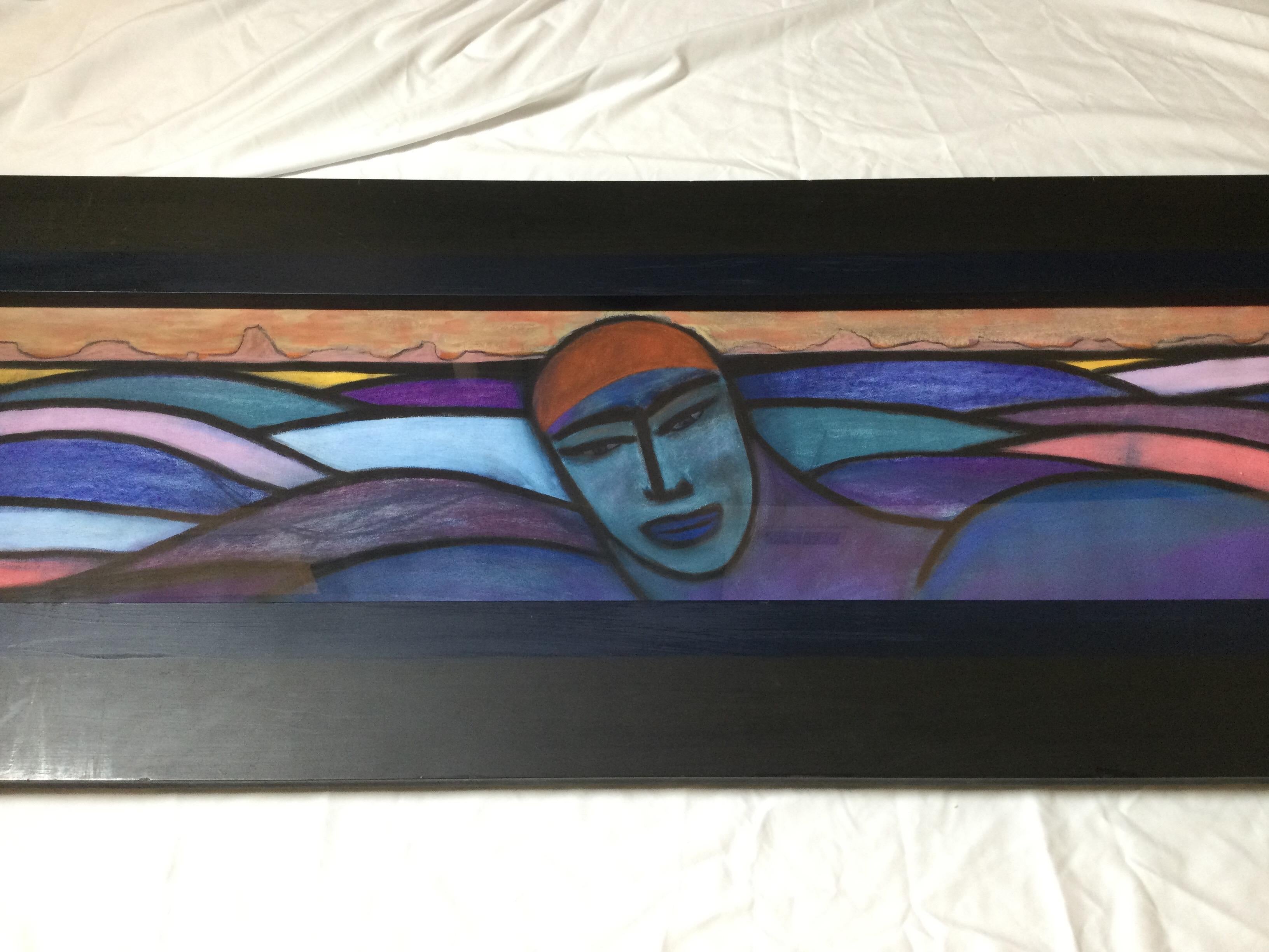 Laurence Setton Pastel Signed and Dated 1989 The Swimmer In Excellent Condition For Sale In Lambertville, NJ