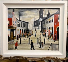 OLD MASTER Firmato L.S. Lowry " Fever Van  " Pittura a olio del XX secolo con cornice bianca