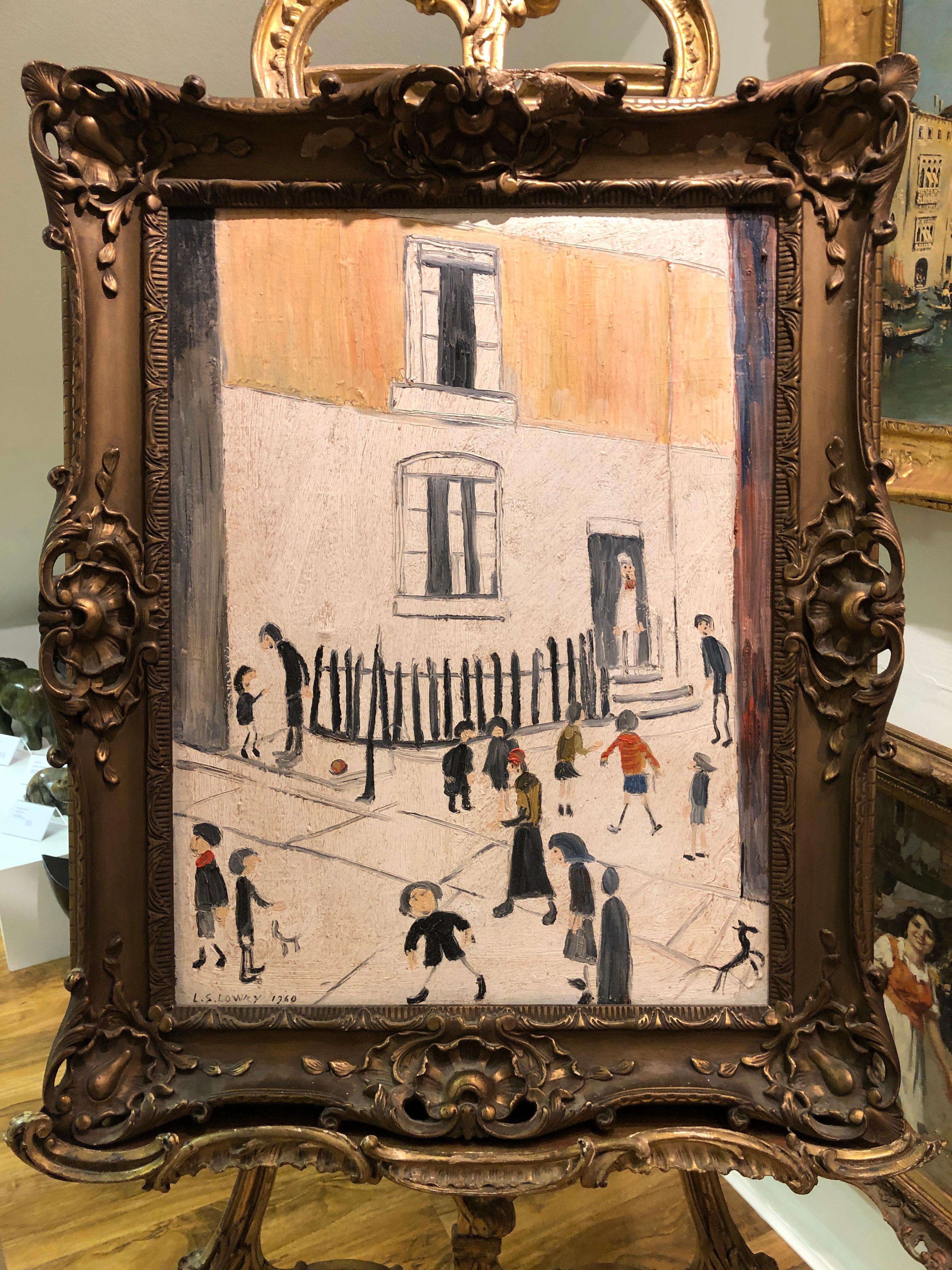 Laurence Stephen Lowry Figurative Painting - OLD MASTER Signed L S Lowry " Kick Around " Oil Painting 20thCentury GOLD FRAME
