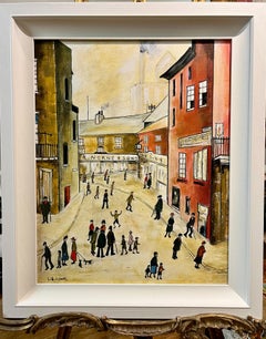 OLD MASTER Firmato L.S. Lowry " Shopping  " Pittura ad olio  Cornice Whiting del 20° secolo