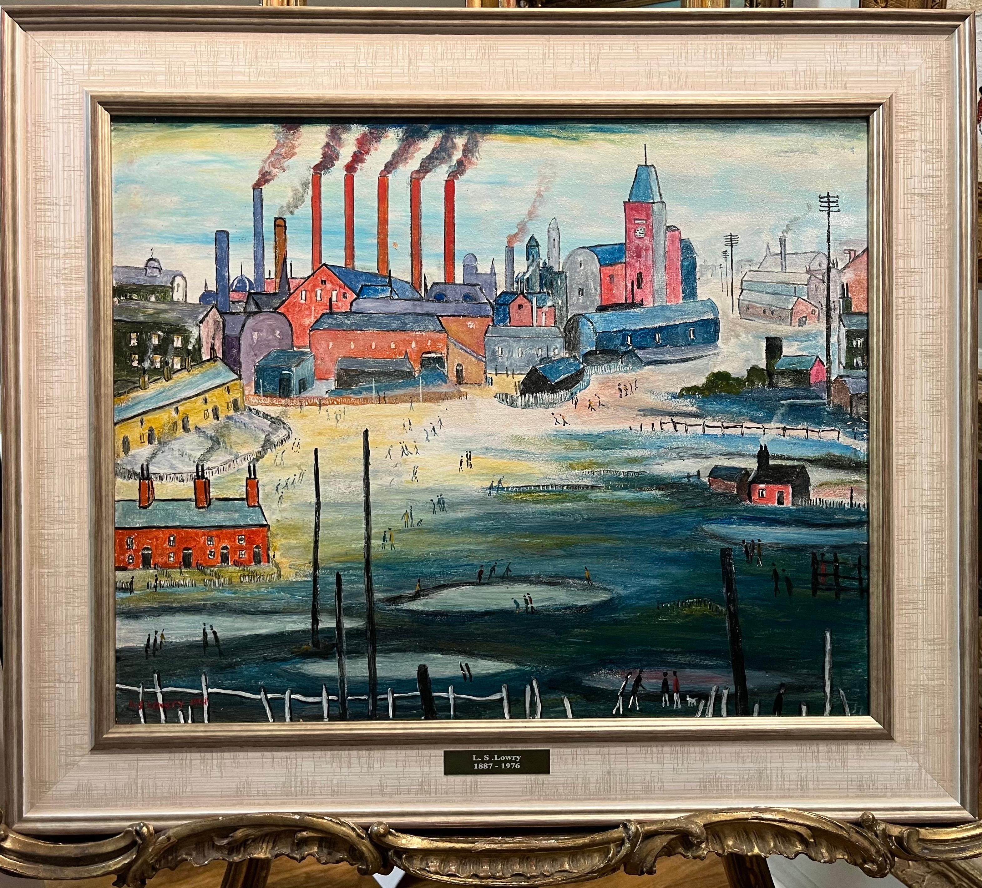 OLD MASTER Signiert L S Lowry "Die Schornsteine" Ölgemälde  20. Jahrhundert Gerahmt