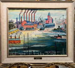 OLD MASTER Signiert L S Lowry "Die Schornsteine" Ölgemälde  20. Jahrhundert Gerahmt