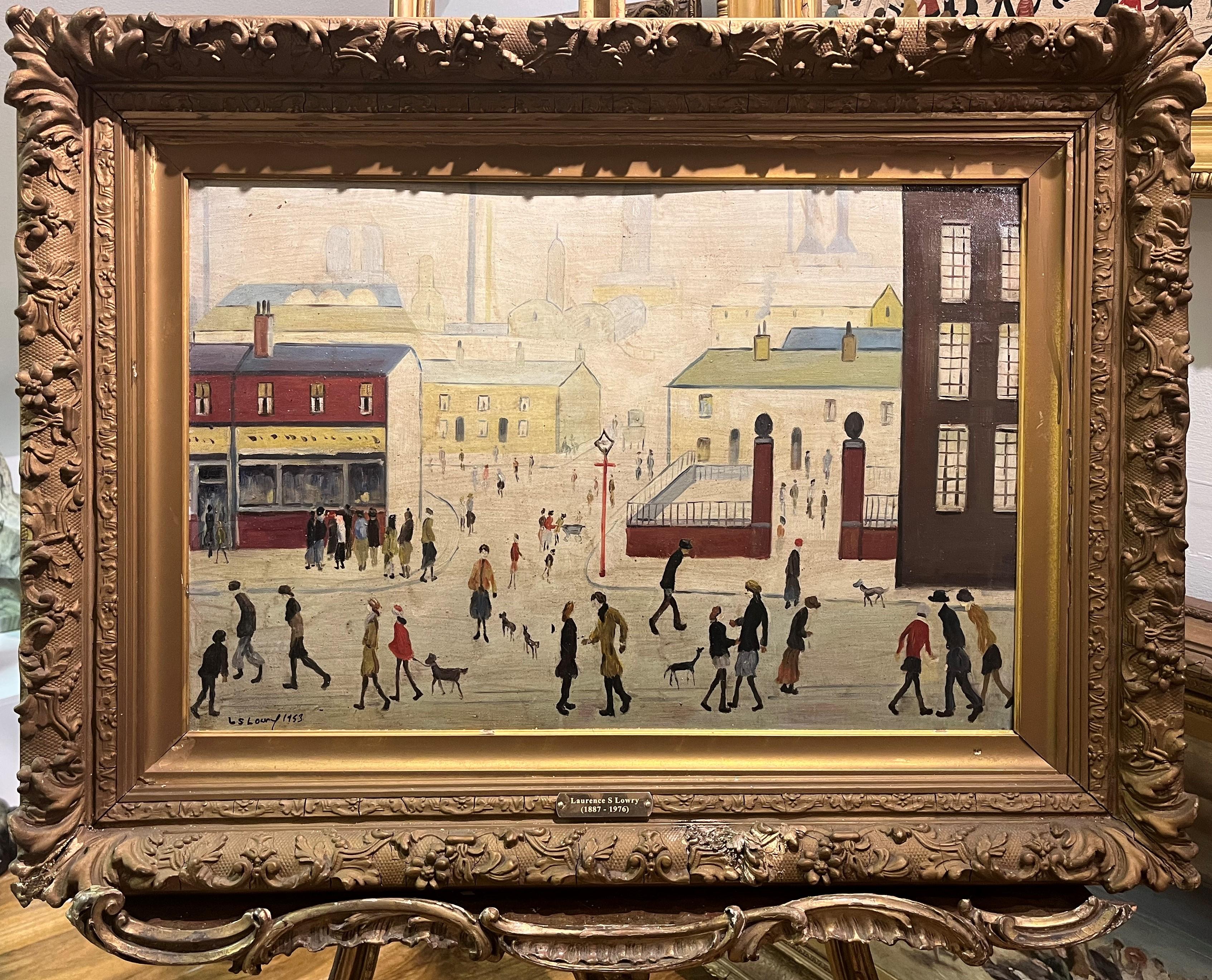 Figurative Painting di Laurence Stephen Lowry - OLD MASTER firmato L.S. Lowry " La fabbrica della città  " Pittura a olio del XX secolo GGF