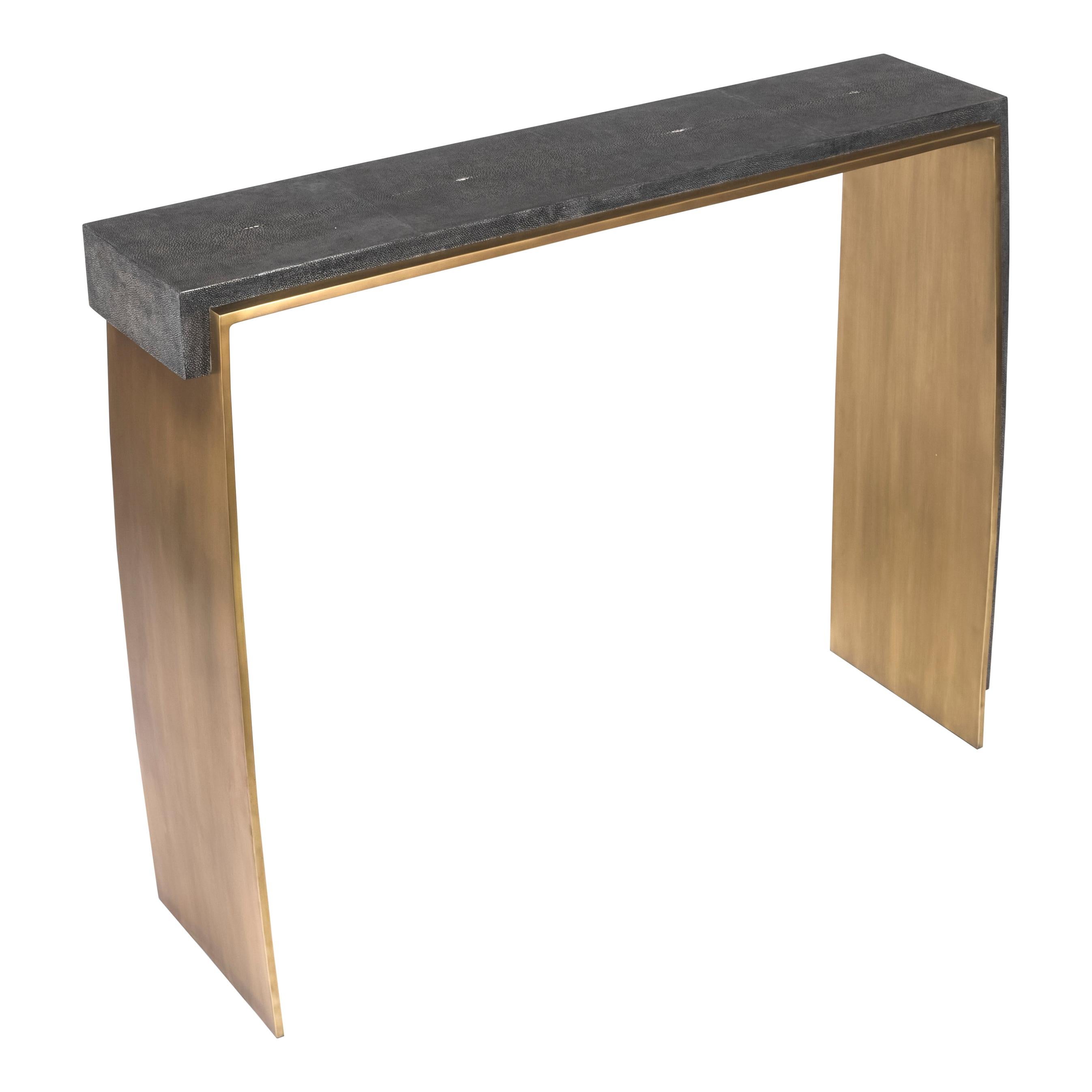 Laurens Console Table in Shagreen & Bronze-Patina Brass by R&Y Augousti For Sale