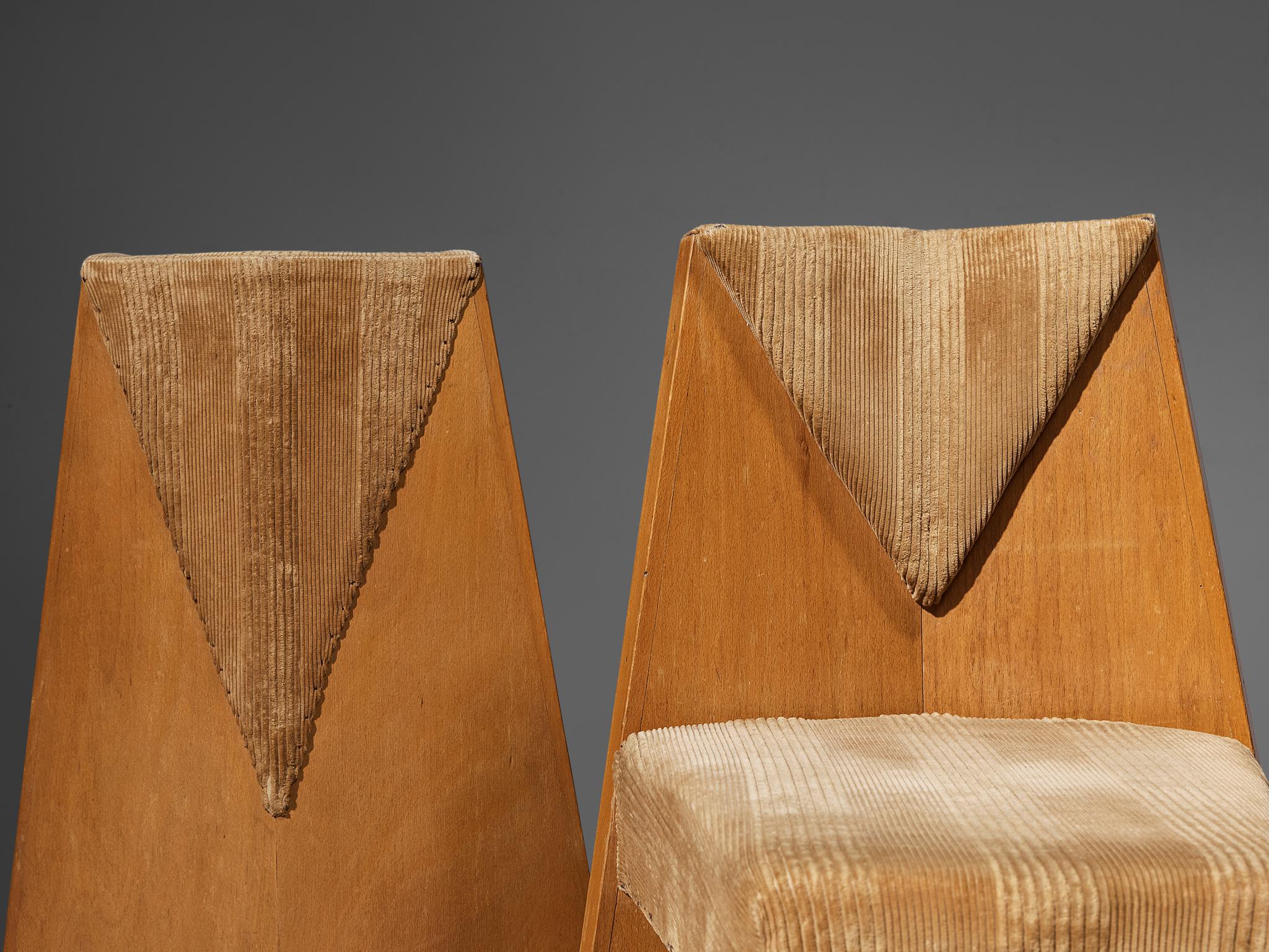 Dutch Laurens Groen Art Deco Chairs in Birch and Beige Velvet Upholstery