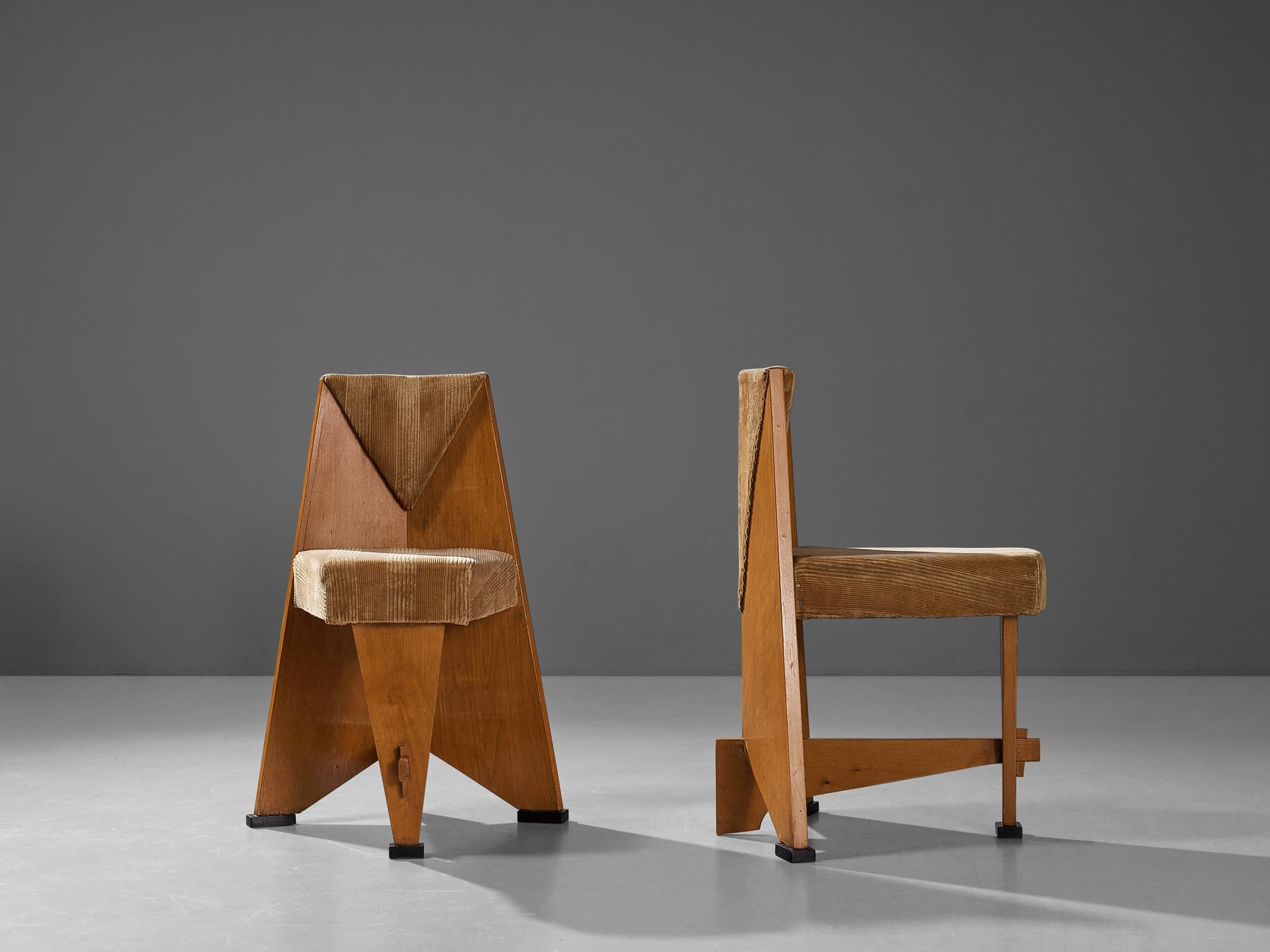 Laurens Groen Art Deco Chairs in Birch and Beige Velvet Upholstery  3