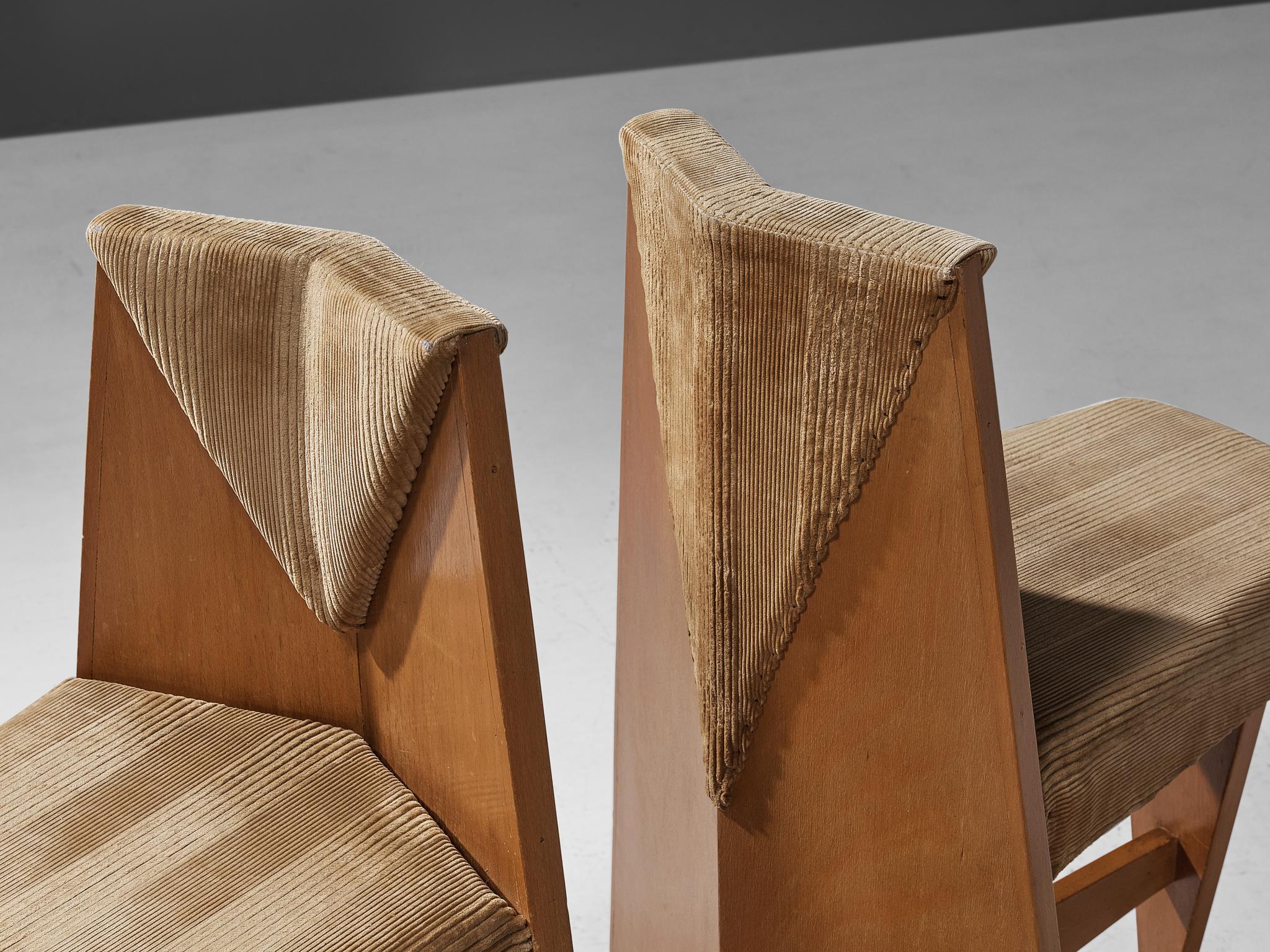 Laurens Groen Art Deco Chairs in Birch and Beige Velvet Upholstery 4