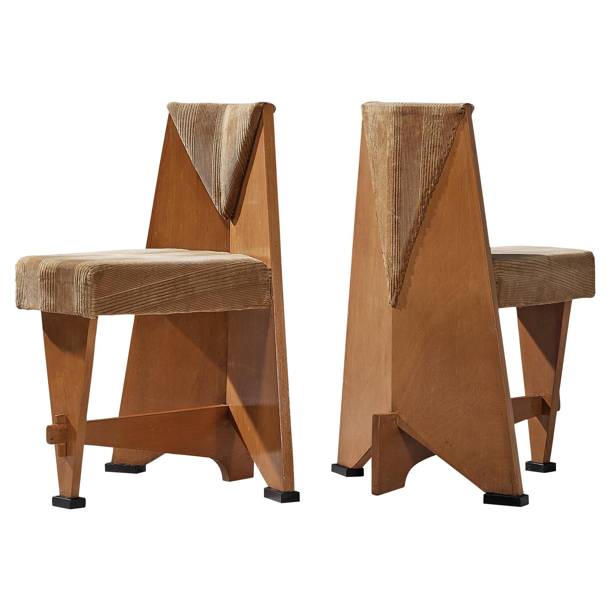 Laurens Groen Art Deco Chairs in Birch and Beige Velvet Upholstery 