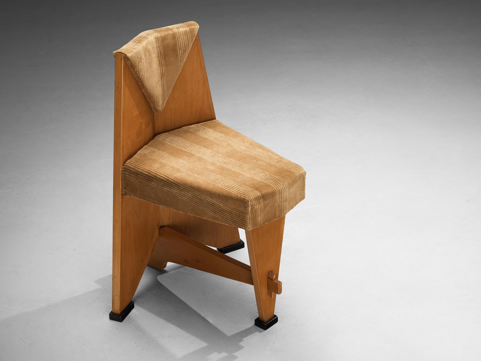 Laurens Groen Art Deco Side Chair in Birch and Beige Corduroy Velvet 1920s In Good Condition For Sale In Waalwijk, NL