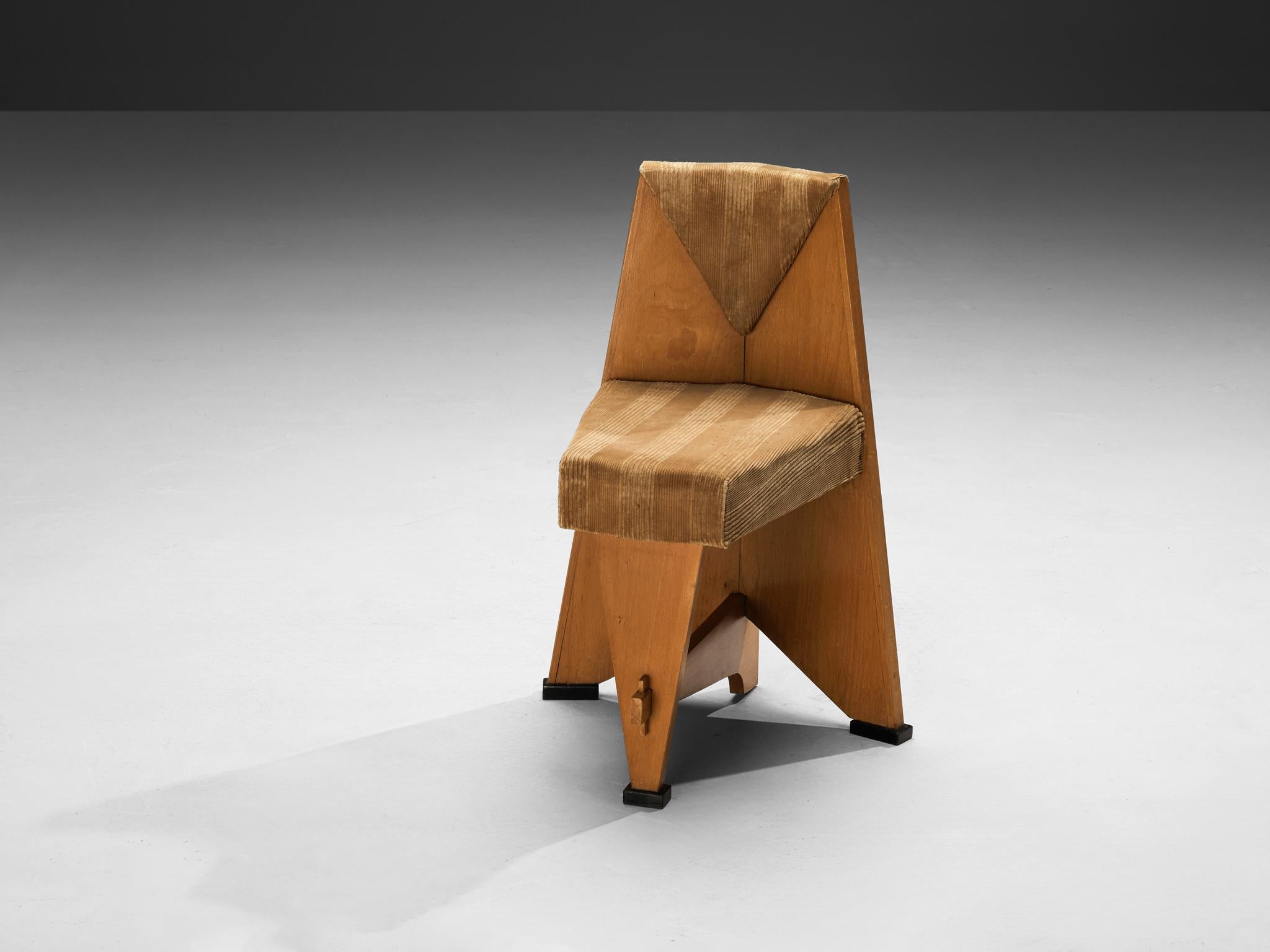 Early 20th Century Laurens Groen Art Deco Side Chair in Birch and Beige Corduroy Velvet 1920s For Sale