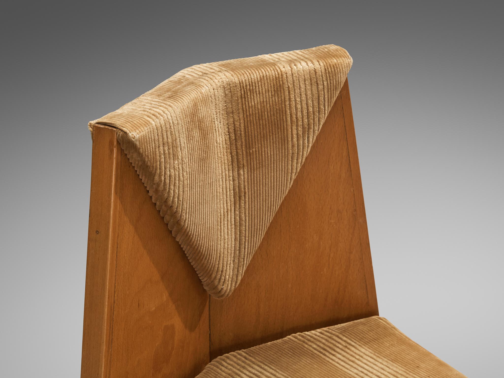 Fabric Laurens Groen Art Deco Side Chair in Birch and Beige Corduroy Velvet 1920s For Sale