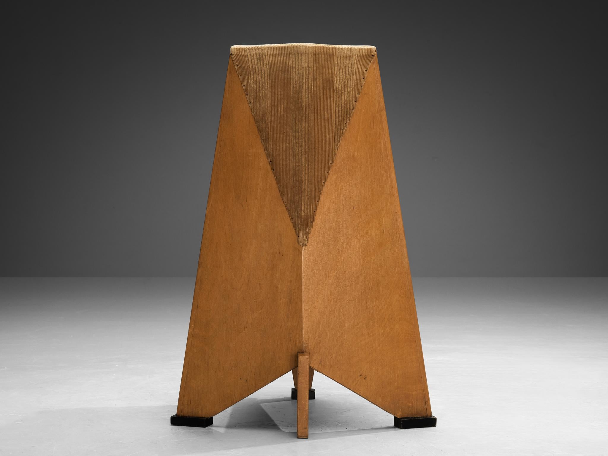 Laurens Groen Art Deco Side Chair in Birch and Beige Corduroy Velvet 1920s For Sale 2
