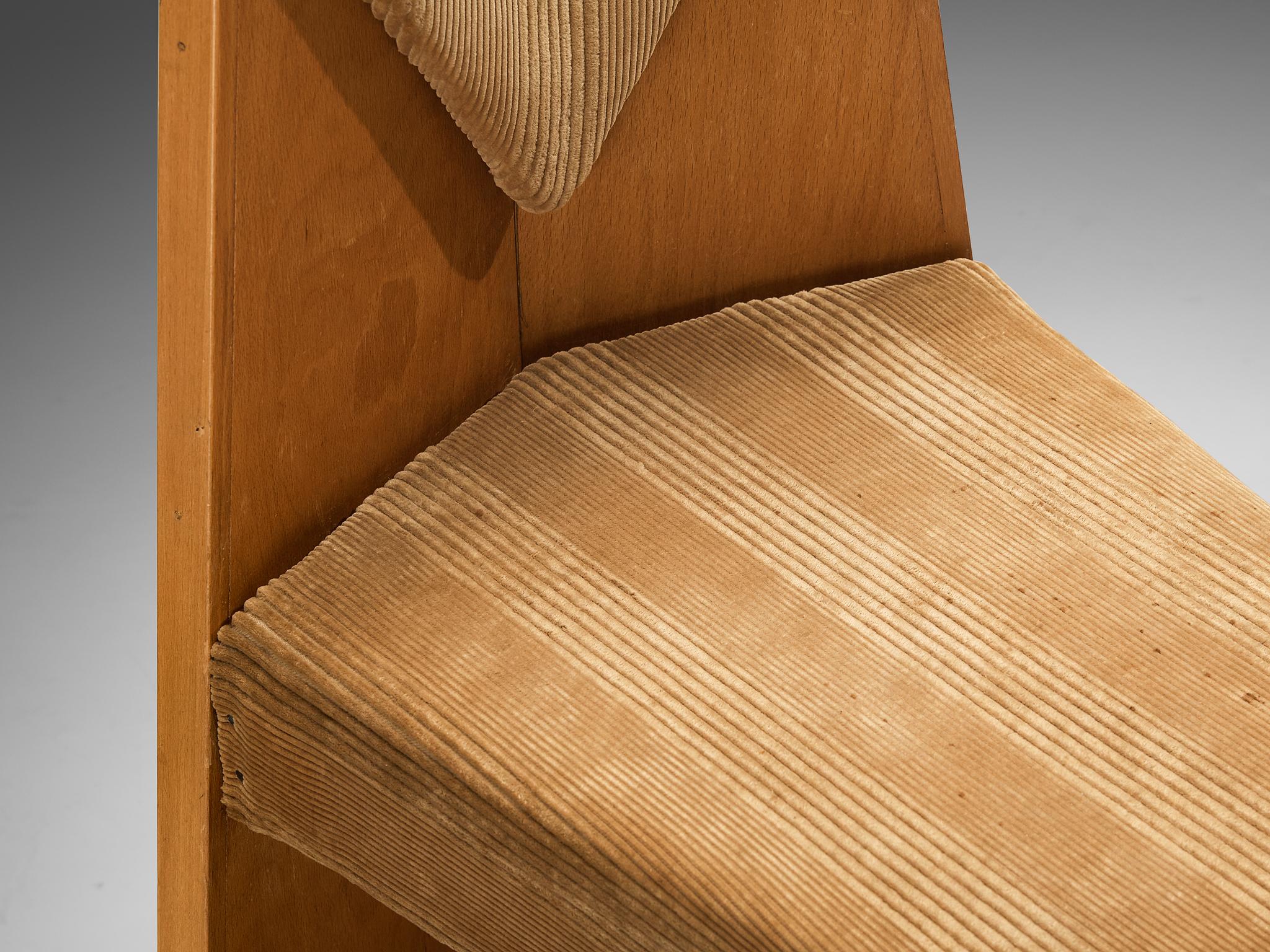 Laurens Groen Art Deco Side Chair in Birch and Beige Corduroy Velvet 1920s For Sale 3