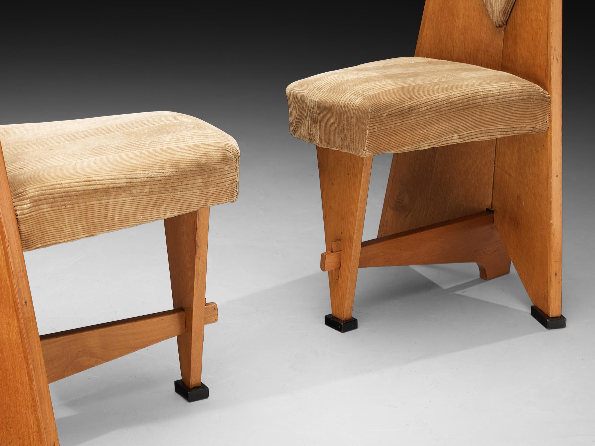 Laurens Groen, sedie da salotto Art Deco in legno e velluto a coste beige degli anni '20 in vendita 3