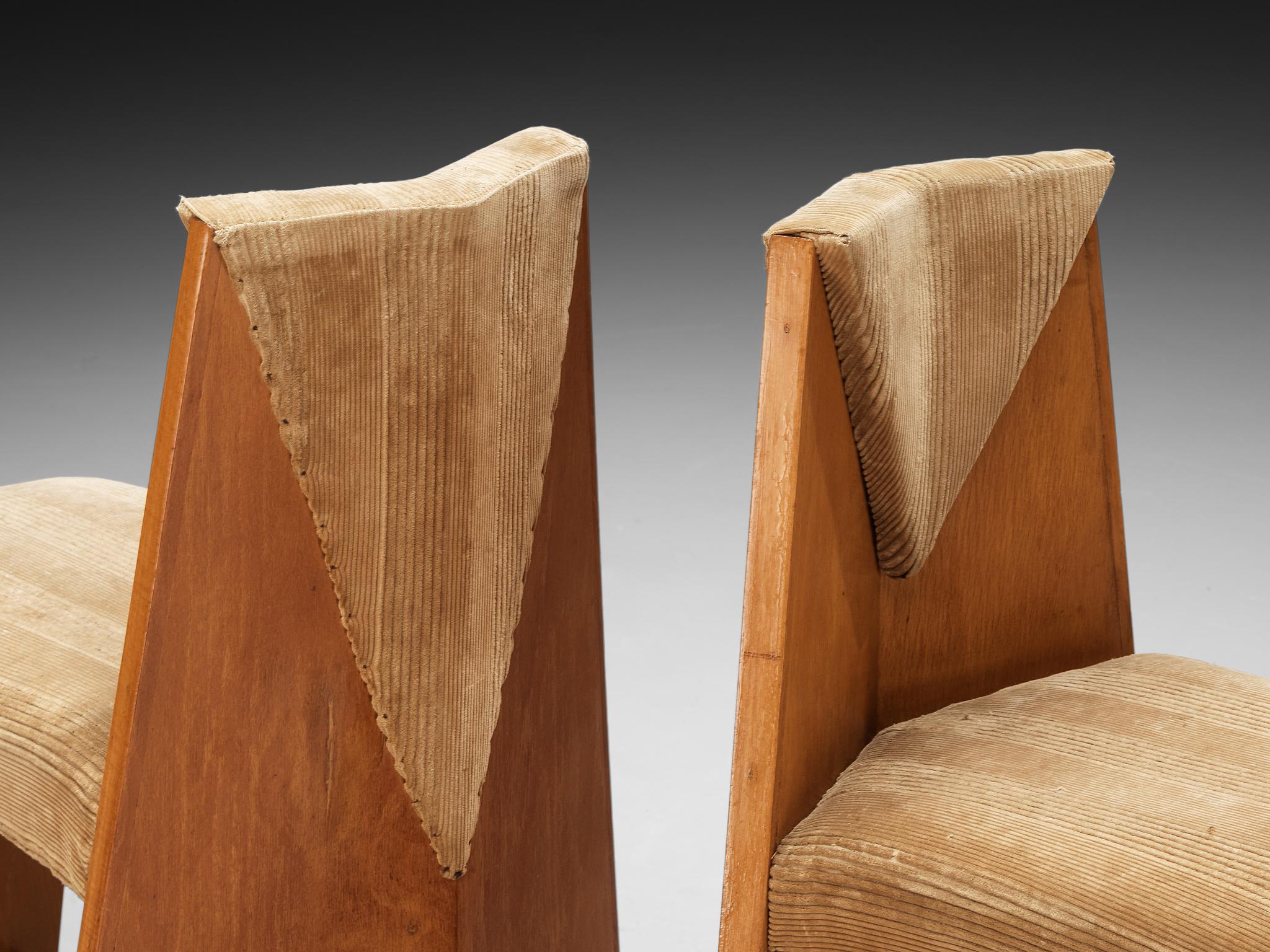 Art Déco Laurens Groen, sedie da salotto Art Deco in legno e velluto a coste beige degli anni '20 in vendita