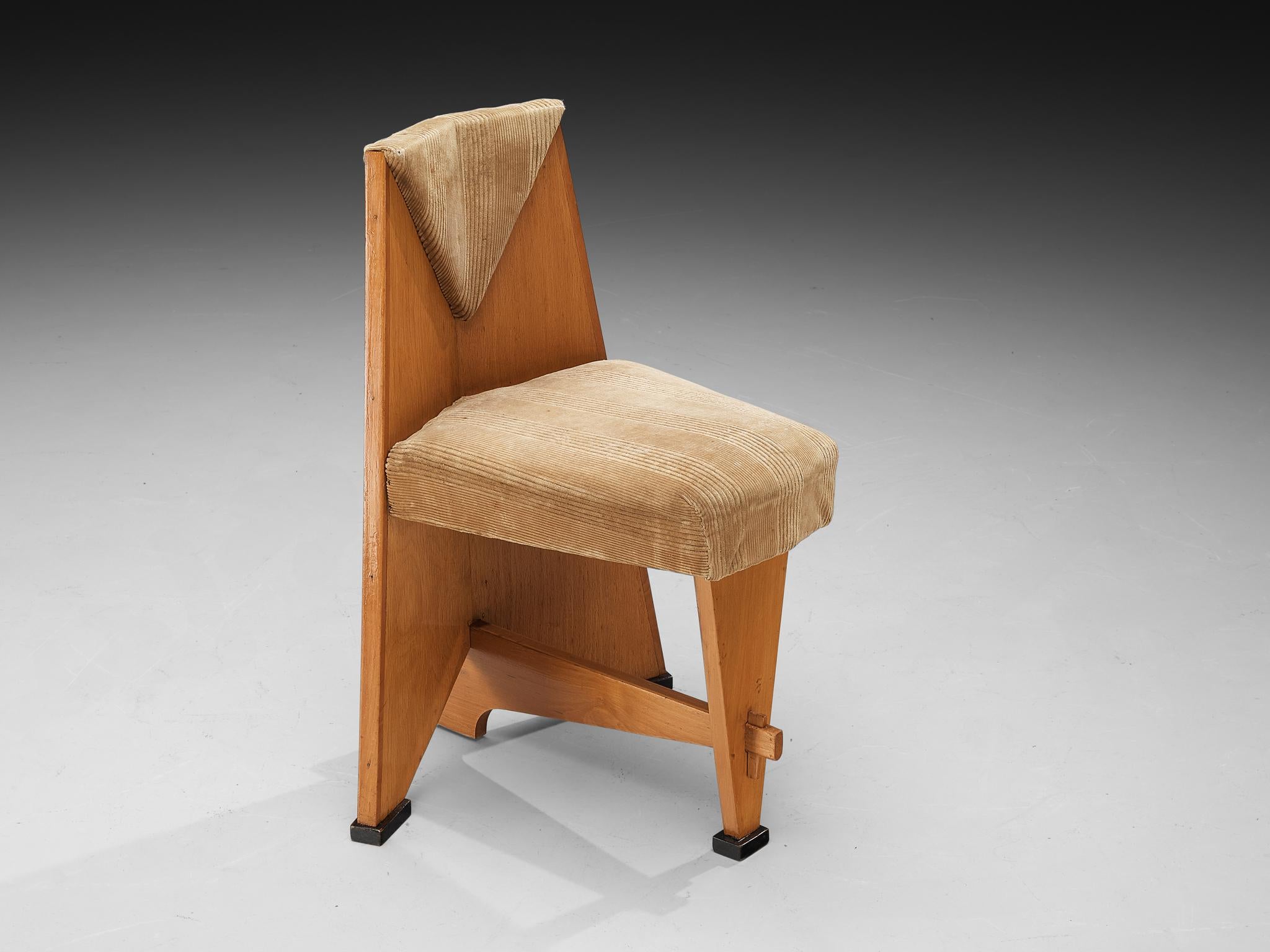 Olandese Laurens Groen, sedie da salotto Art Deco in legno e velluto a coste beige degli anni '20 in vendita