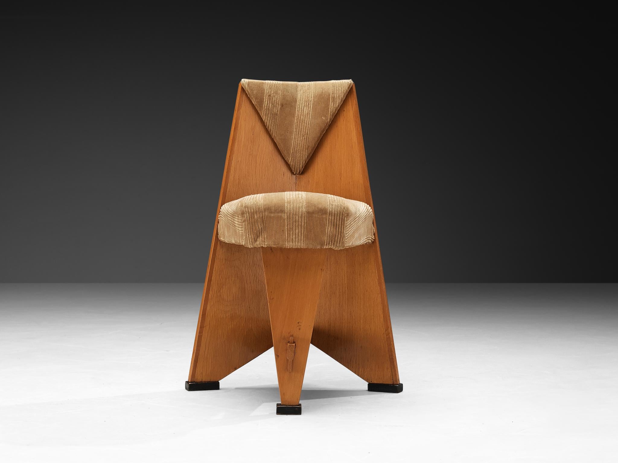 Laurens Groen, sedie da salotto Art Deco in legno e velluto a coste beige degli anni '20 In condizioni buone in vendita a Waalwijk, NL