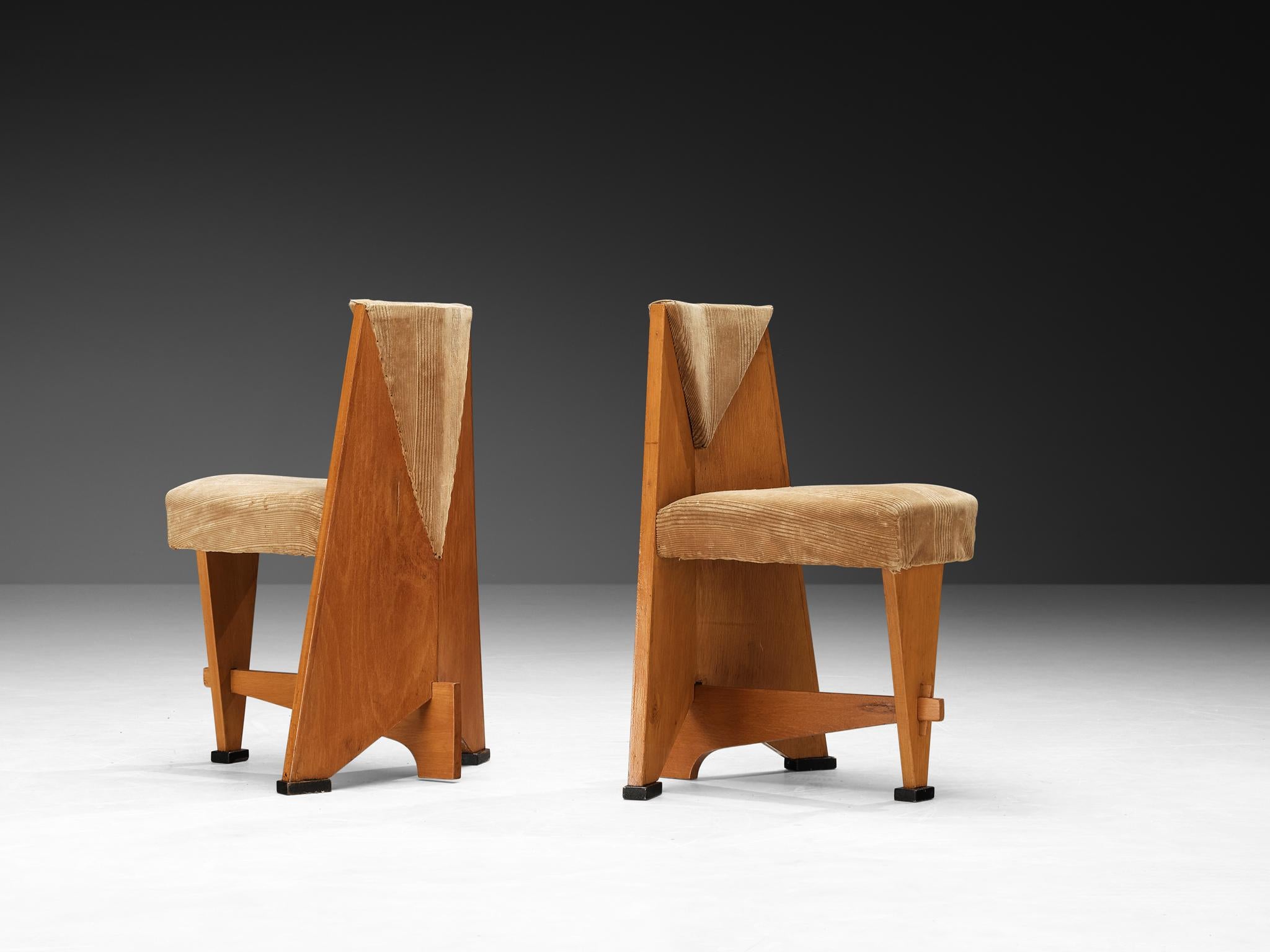 Inizio XX secolo Laurens Groen, sedie da salotto Art Deco in legno e velluto a coste beige degli anni '20 in vendita