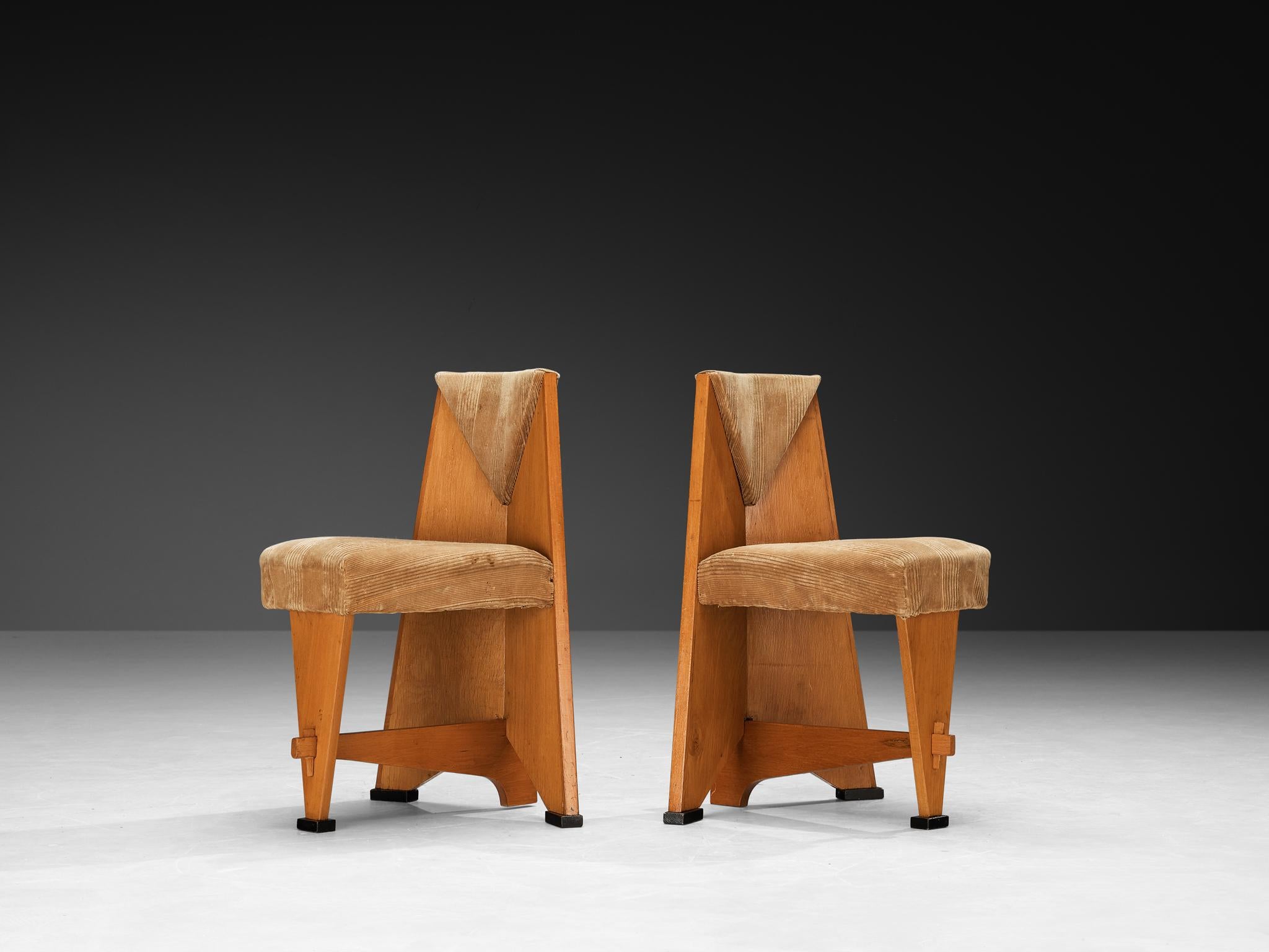Velluto Laurens Groen, sedie da salotto Art Deco in legno e velluto a coste beige degli anni '20 in vendita