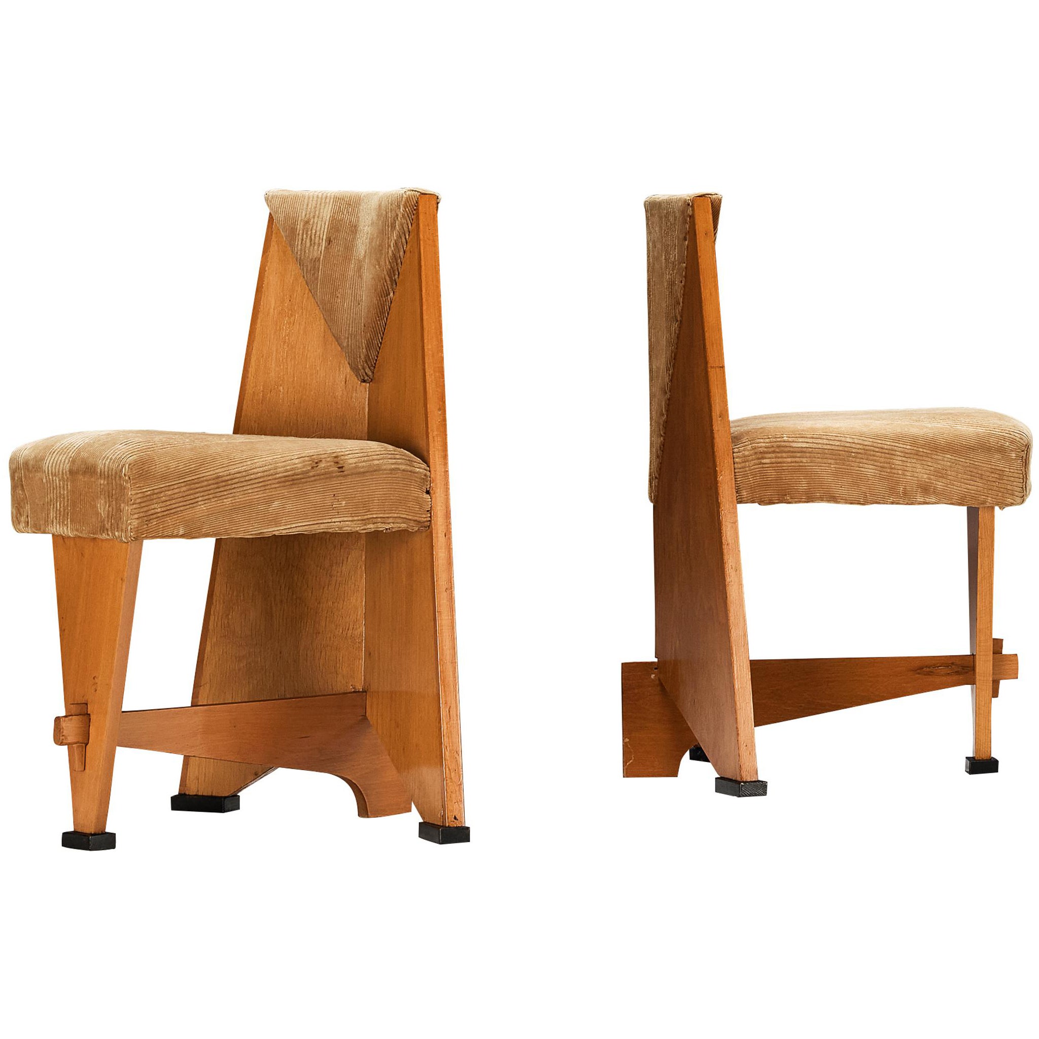 Laurens Groen, sedie da salotto Art Deco in legno e velluto a coste beige degli anni '20 in vendita