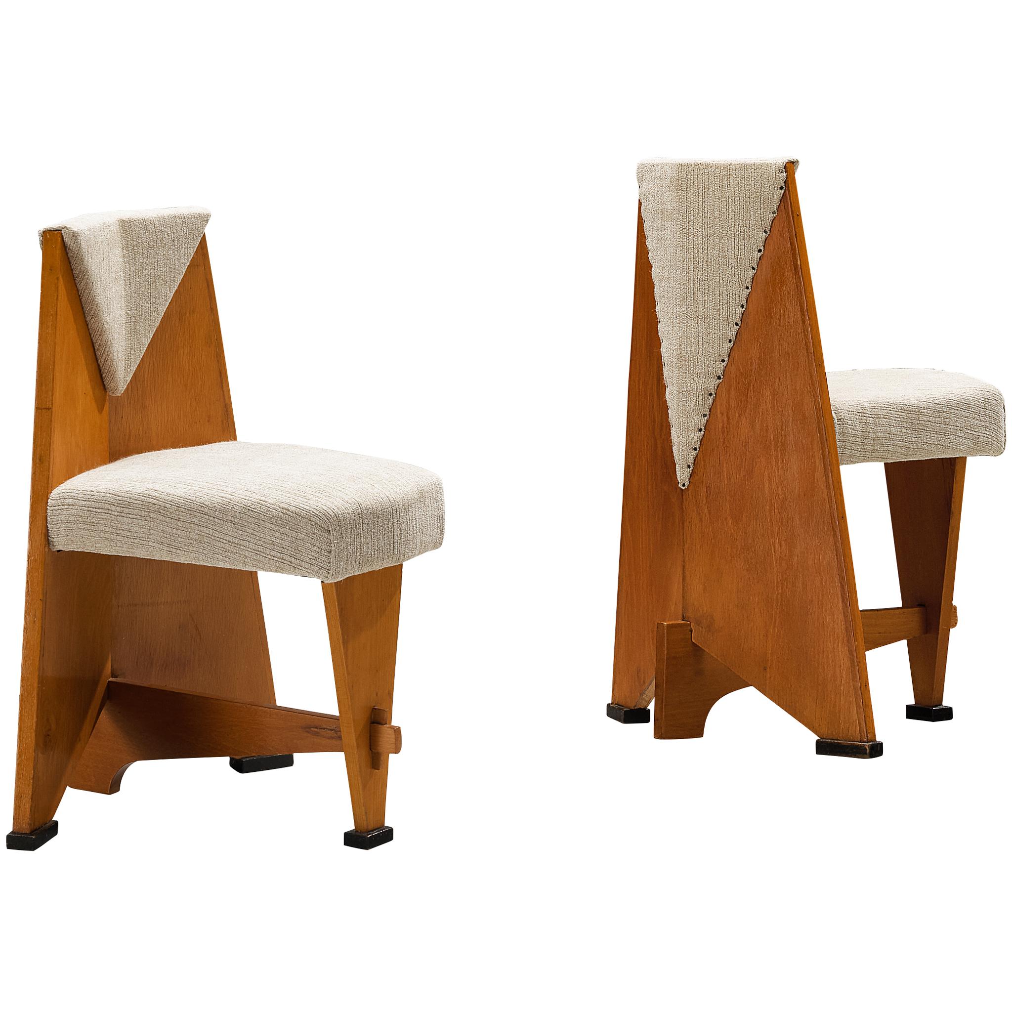 Laurens Groen Art Deco Side Chairs in Wood and Wool For Sale