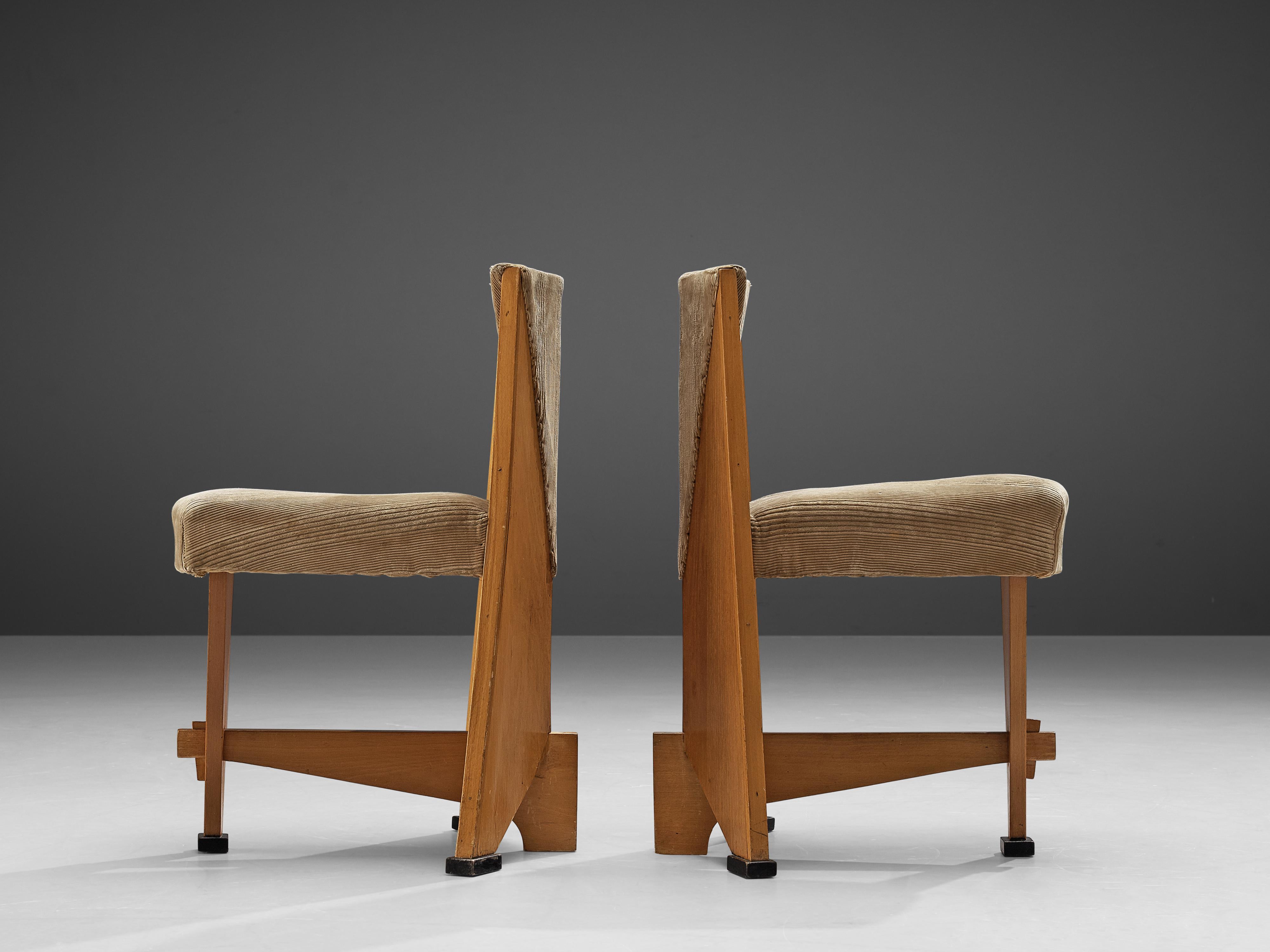 Dutch Laurens Groen Pair of Art Deco Side Chairs in Birch and Fabric Upholstery, 1924