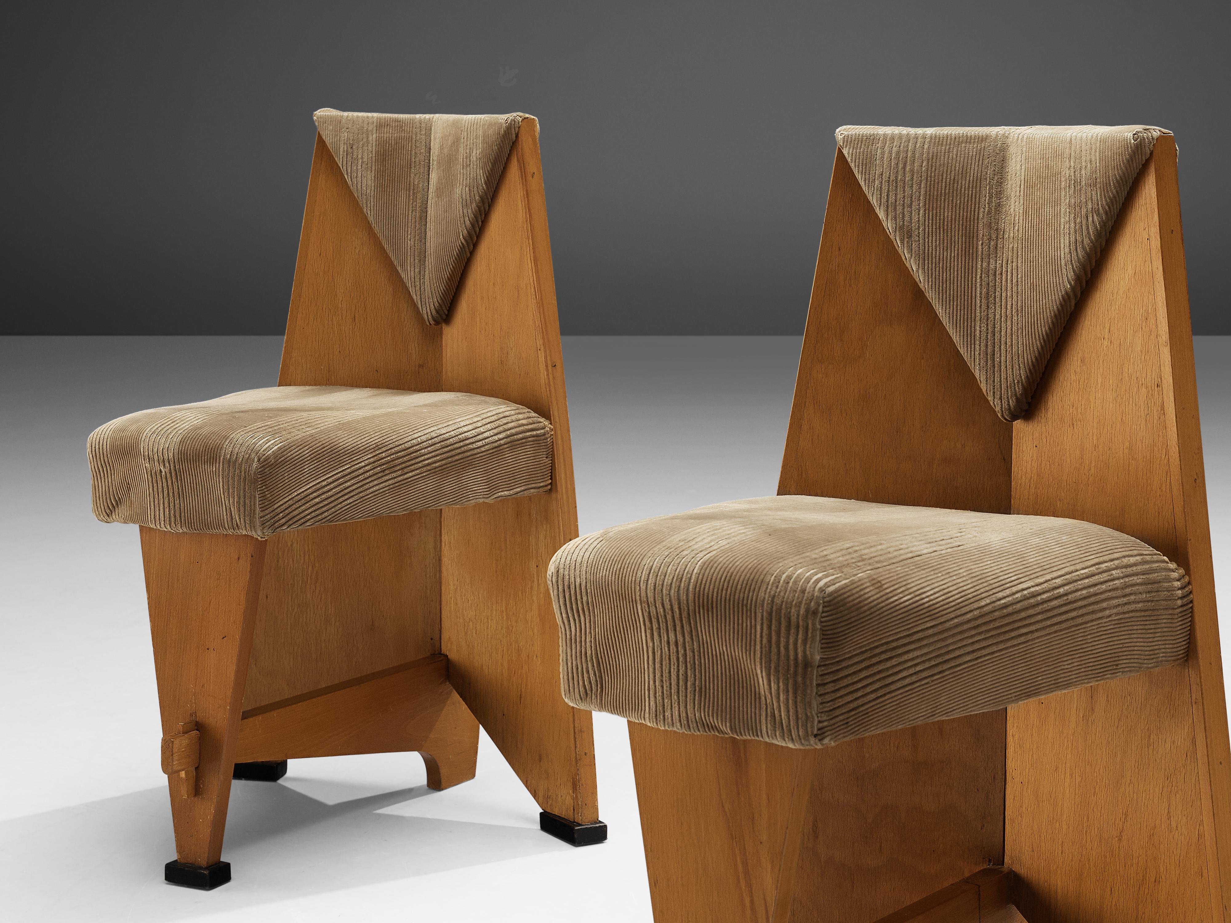 Laurens Groen Pair of Art Deco Side Chairs in Birch and Fabric Upholstery, 1924 In Good Condition In Waalwijk, NL