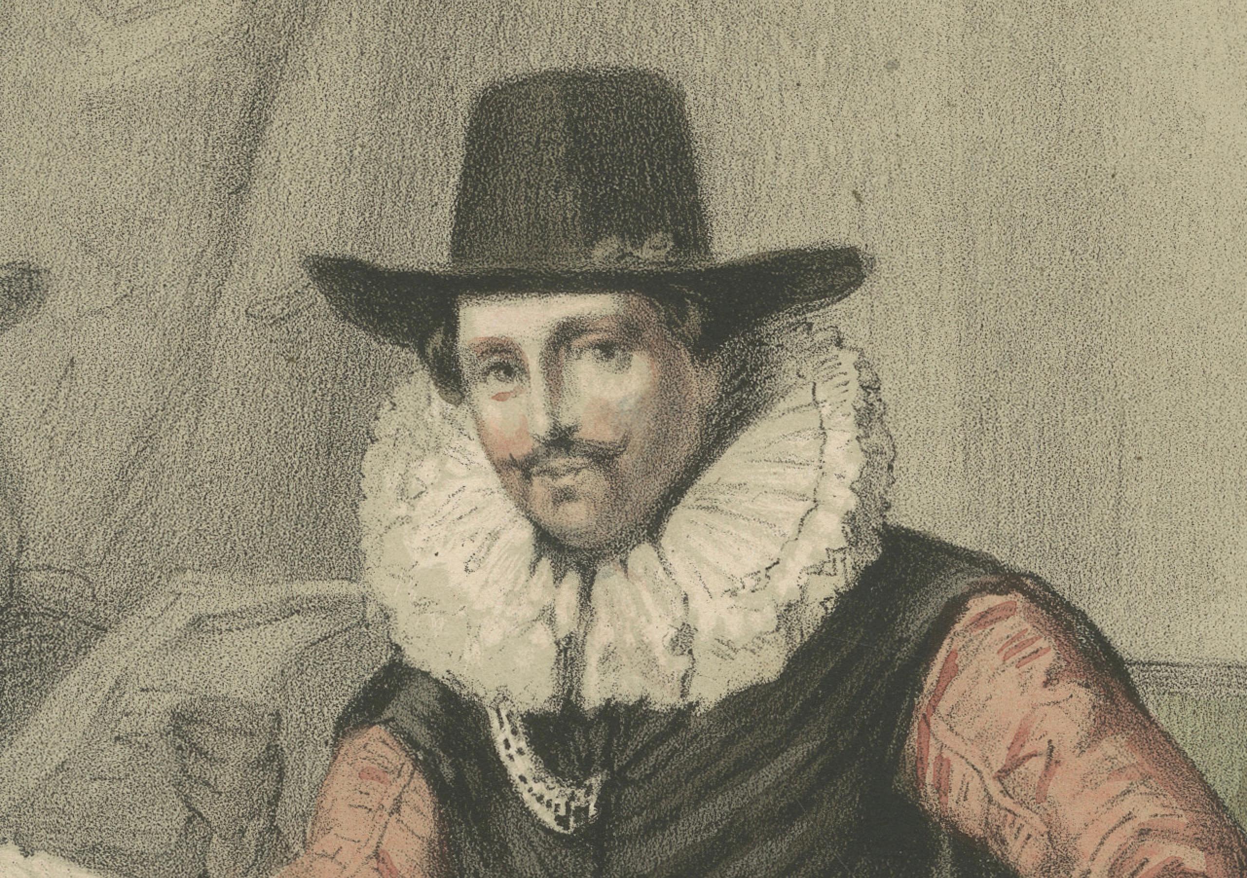 Paper Laurens Reael – Dutch VOC Governor and Admiral, Hand-Colored Lithograph, ca.1850 For Sale