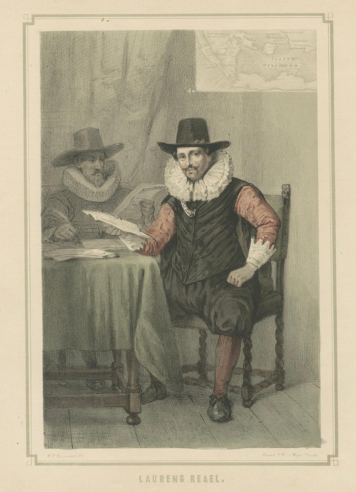 Laurens Reael – Dutch VOC Governor and Admiral, Hand-Colored Lithograph, ca.1850 For Sale 1
