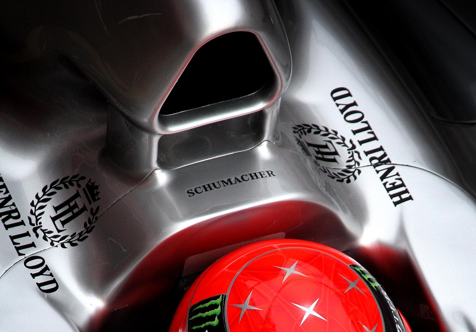 Last Dance 3- Michael Schumacher Formula 1 Mercedes, Red, Still life photo, Race - Contemporary Photograph by Laurent Campus