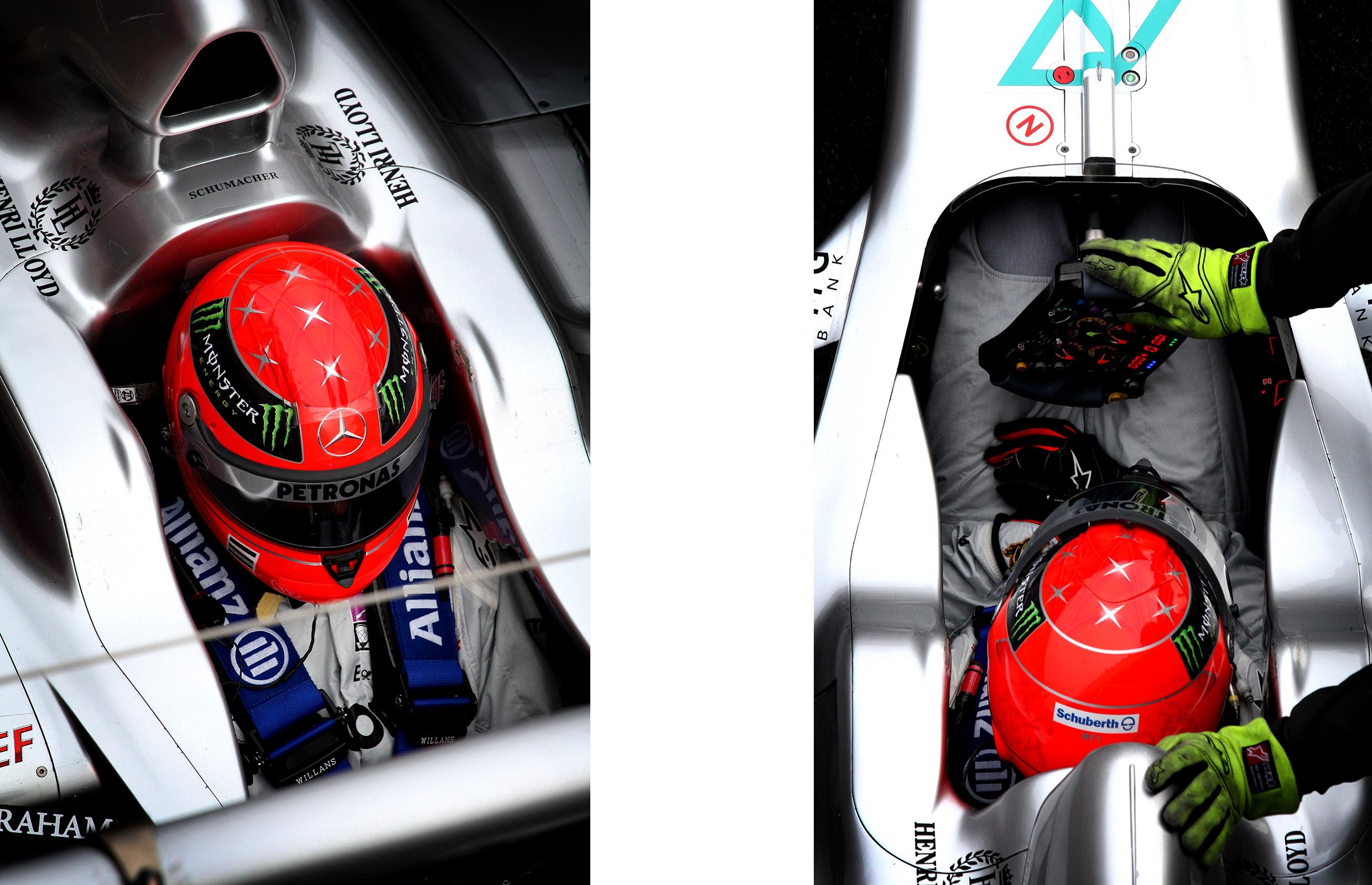 Last Dance 3 - Signed limited edition archival pigment print, 2011    -  Edition of 5

Formula 1 , Preseason test, 2011 , Barcelona, Spain.
Michael Schumacher's last appearance in the Formula 1 Preseason test

Photo/Reportage exhibited in 2011 in