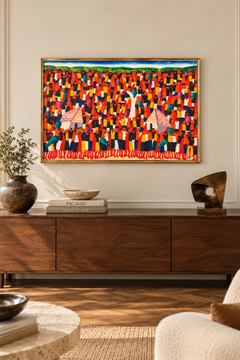 Laurent Casimir – Haitian Festival Crowd, 1975 – Folk Art Oil Painting