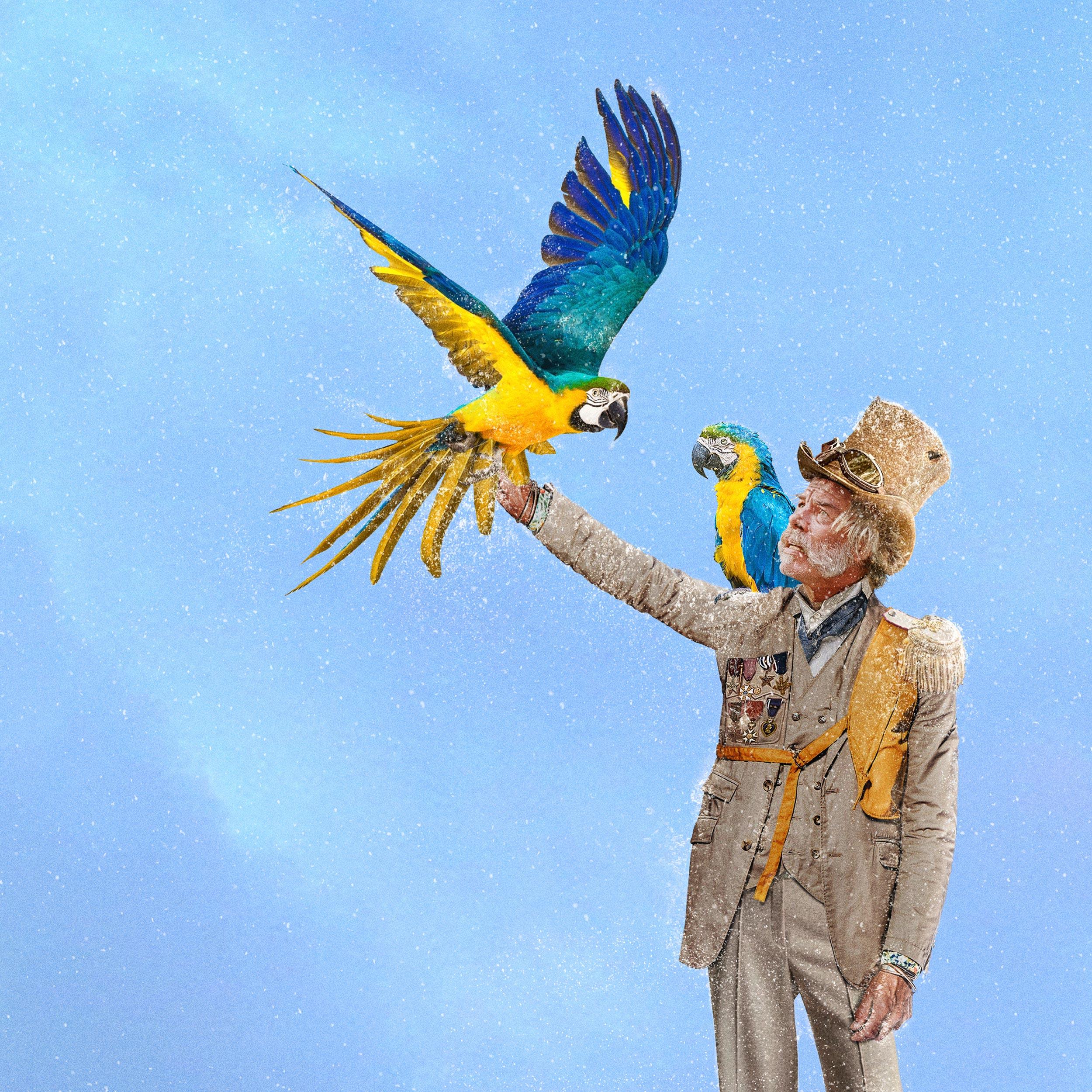 Bird charmer - Contemporary whimsical digital photo montage of a flying house  - Photograph by Laurent Chéhère