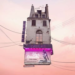 Cinema - Digital contemporary color photograph of parisian flying house