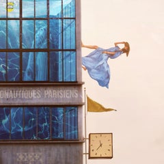 Vertigo - Contemporary whimsical digital photo montage of a flying house