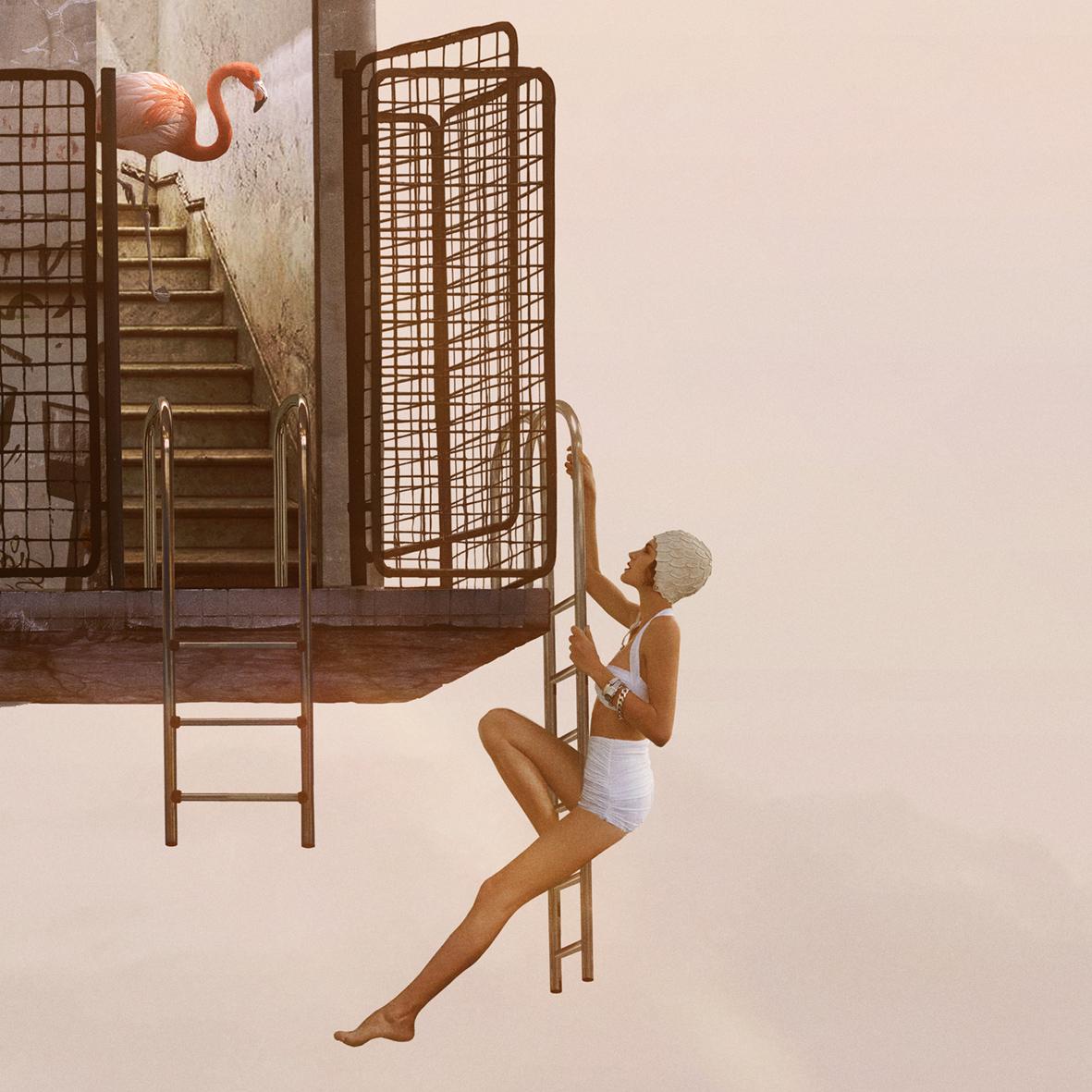Vertigo - digital manipulierte Fotografie eines skurrilen fliegenden Swimmingpools im Angebot 7