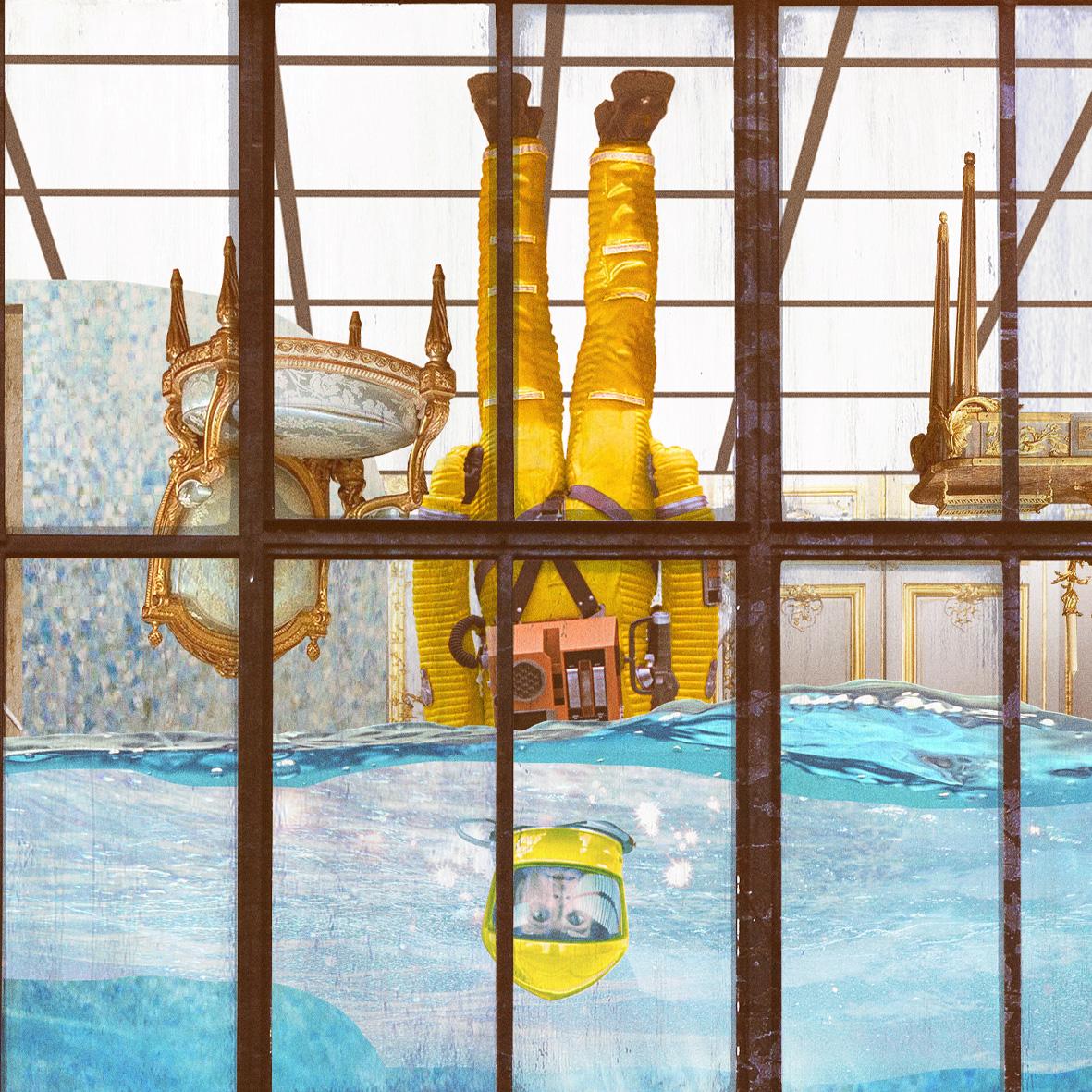 Vertigo- digital manipulated photograph of a whimsical flying swimming pool For Sale 9
