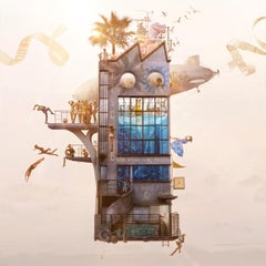 Vertigo- digital manipulated photograph of a whimsical flying swimming pool