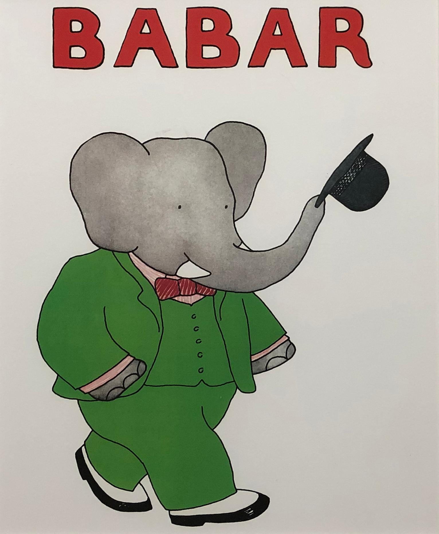 Brunhoff- Babar au Chapeau Animación Vintage - Figurative Print Beige de Laurent De Brunhoff