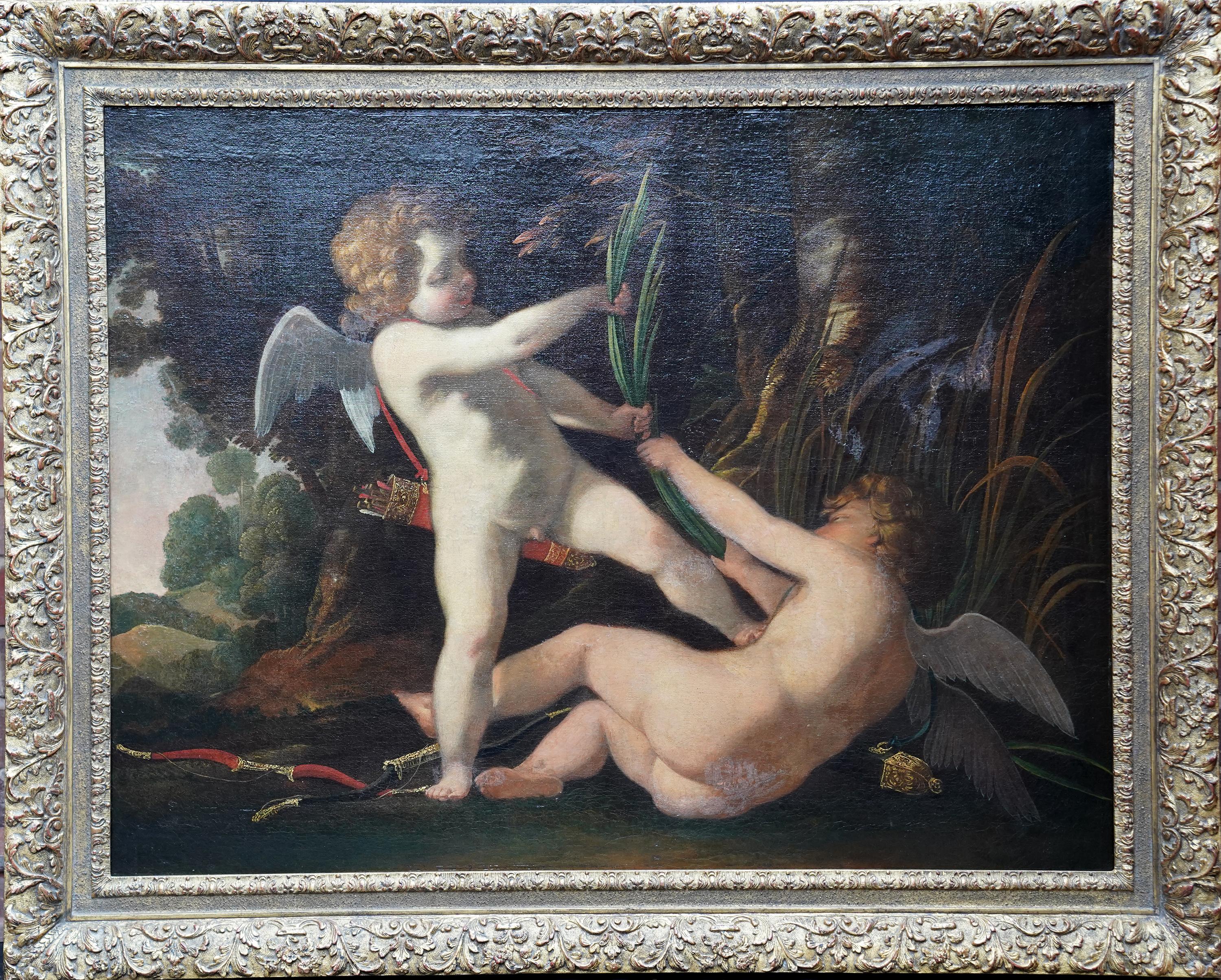 Portrait of Putti Playing - French 17th century art Old Master oil painting For Sale 9