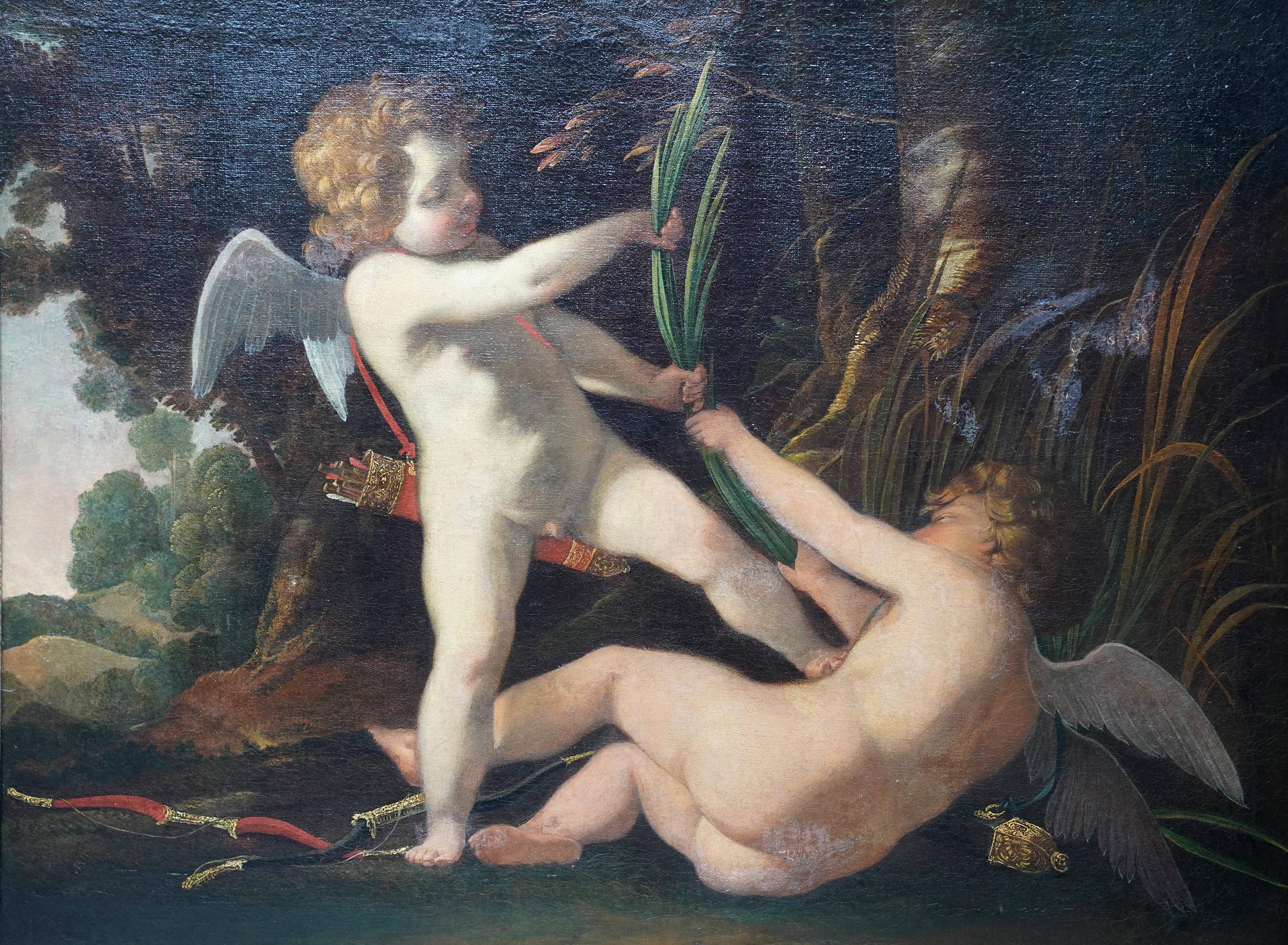 Portrait of Putti Playing - French 17th century art Old Master oil painting - Old Masters Painting by Laurent de La Hyre