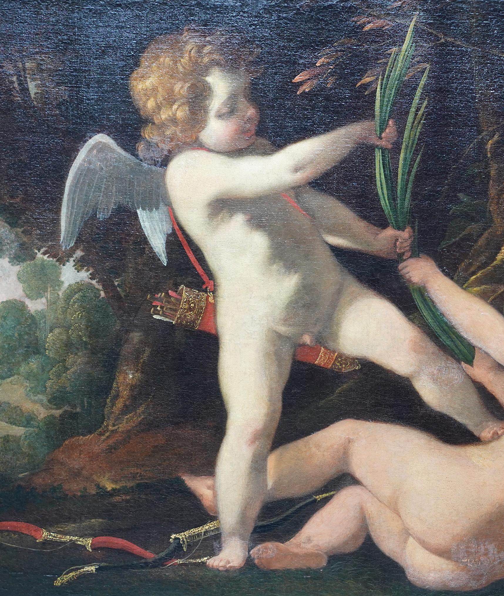 This stunning French 17th century Old Master oil painting is by Baroque artist Laurent de la Hyre. It was painted circa 1645 and has excellent provenance from Christie's.  The painting is a superb large oil on canvas depicting two Putti or winged