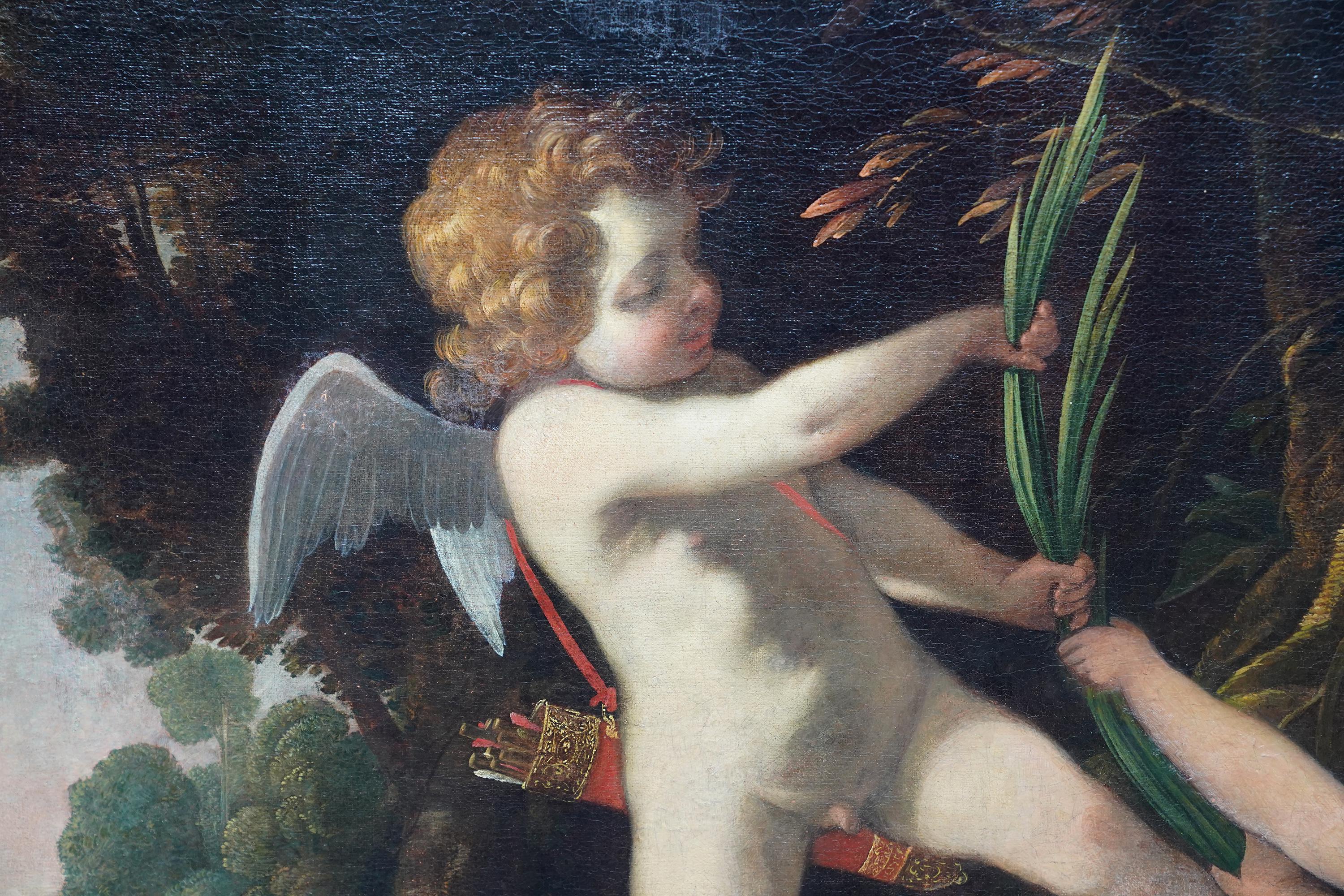 Portrait of Putti Playing - French 17th century art Old Master oil painting For Sale 1